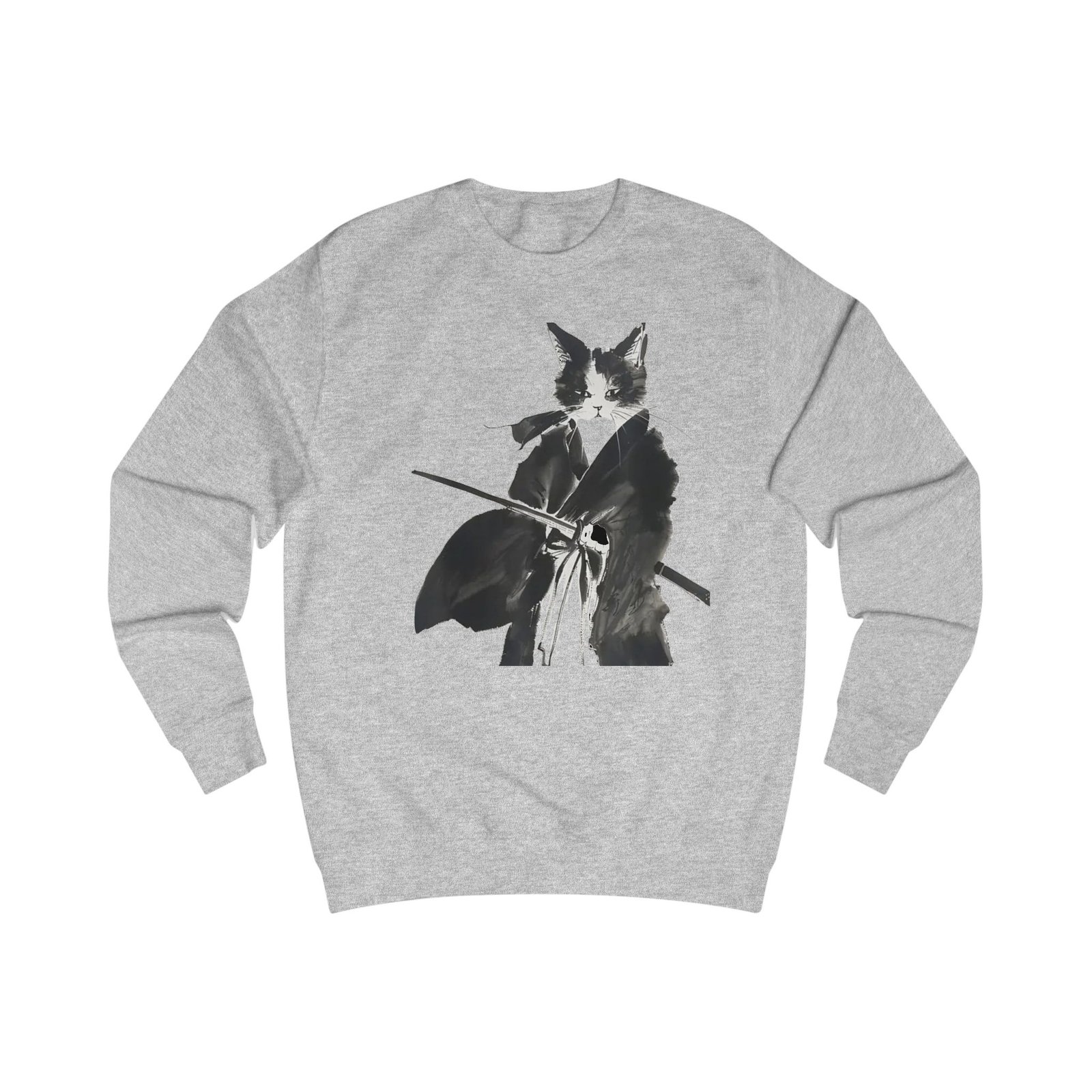 Samurai Cat sweatshirt | Black Ink Brush Illustration, Japanese Warrior, Minimal Monochrome - Image 5