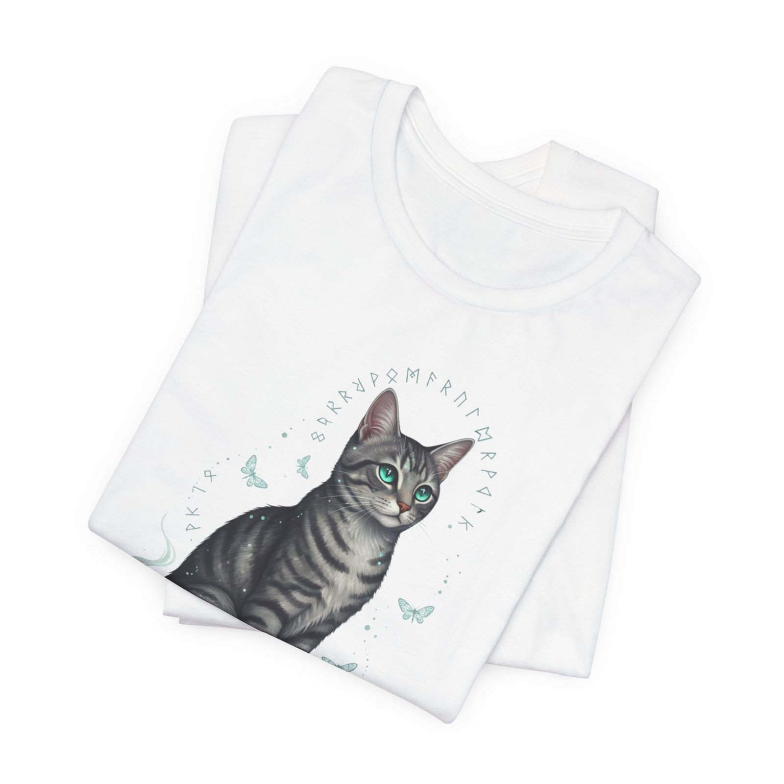 Stripey Cat illustration Tee | Grey Tabby Sitting with Butterflies - Image 7