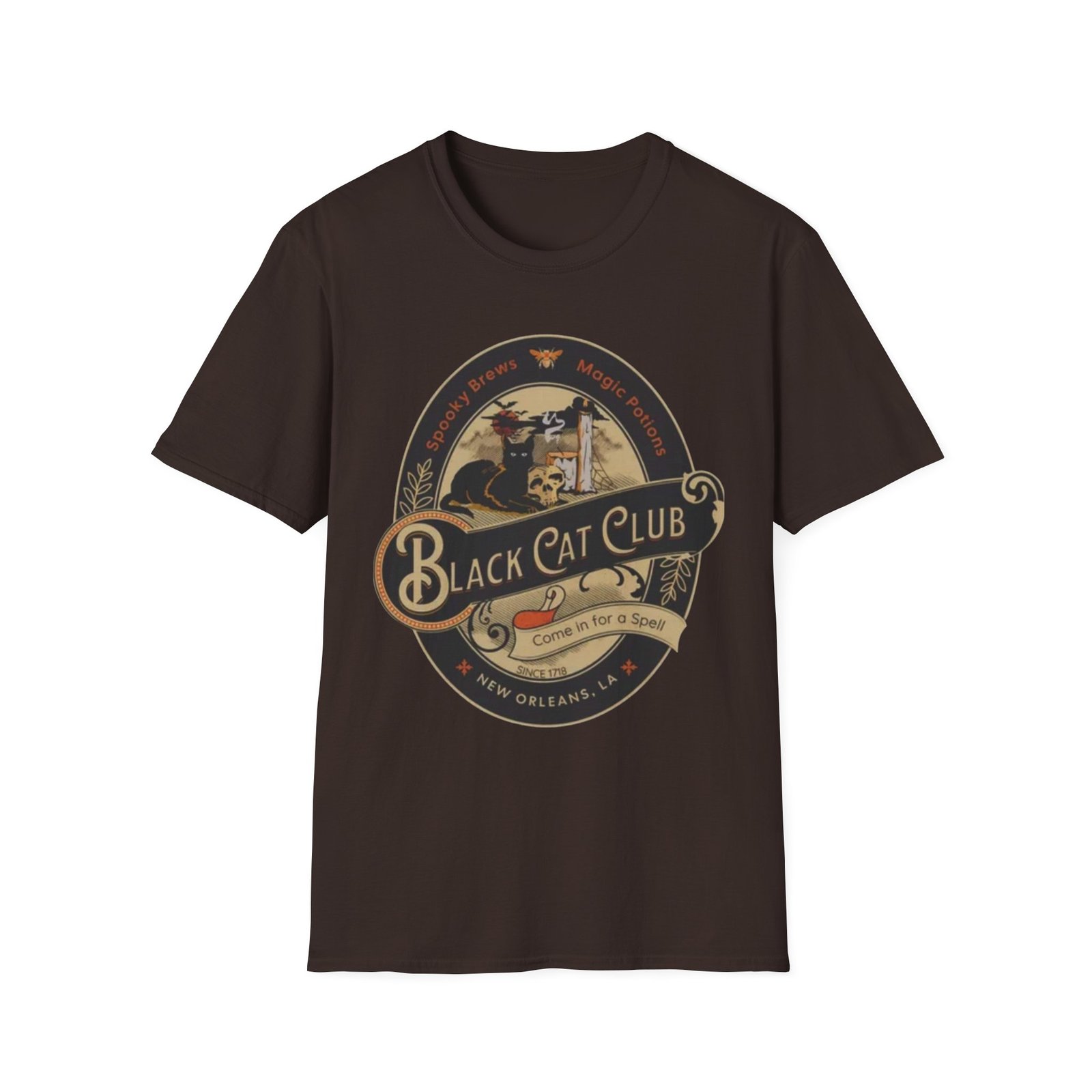Black Cat Club T-Shirt | Vintage Halloween Moon Cat Design - Image 5