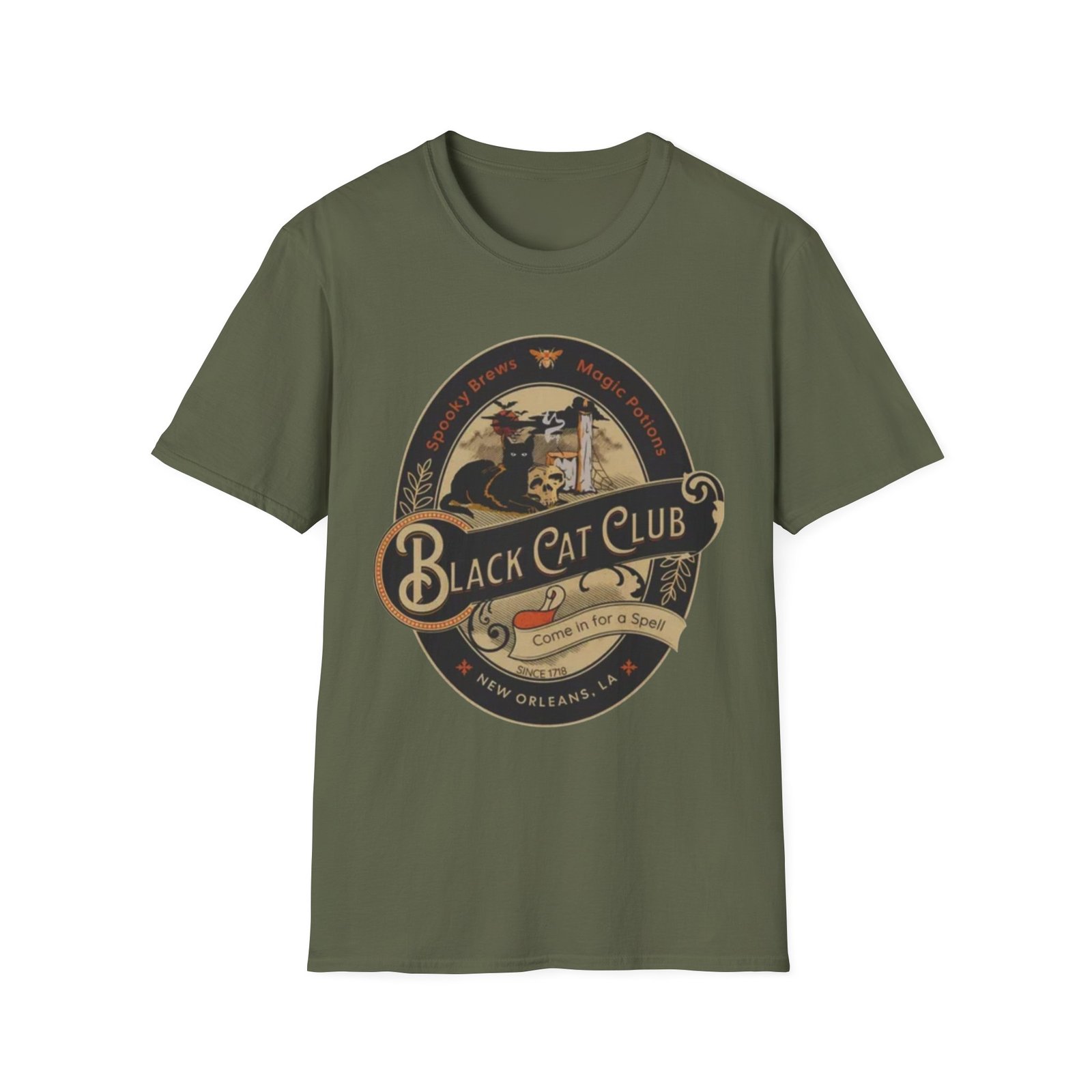 Black Cat Club T-Shirt | Vintage Halloween Moon Cat Design - Image 9