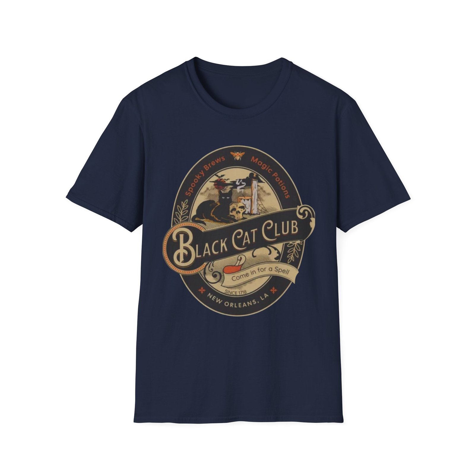 Black Cat Club T-Shirt | Vintage Halloween Moon Cat Design - Image 17