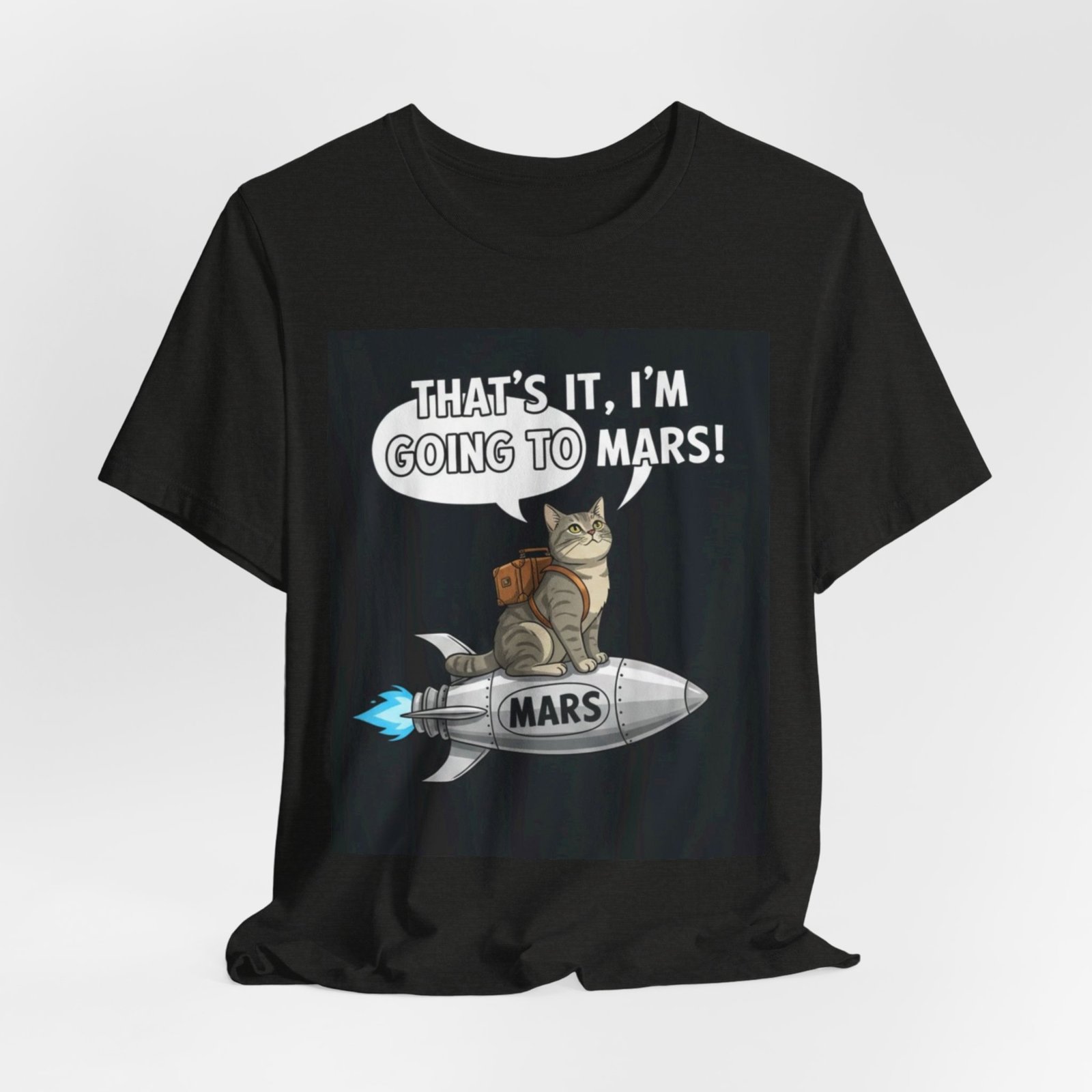 Cat on Rocket Going to Mars T-Shirt | Funny Space Graphic Tee - Image 8
