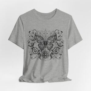 Ornate Butterfly Floral Tee | Detailed Black Line Art Butterfly T-Shirt