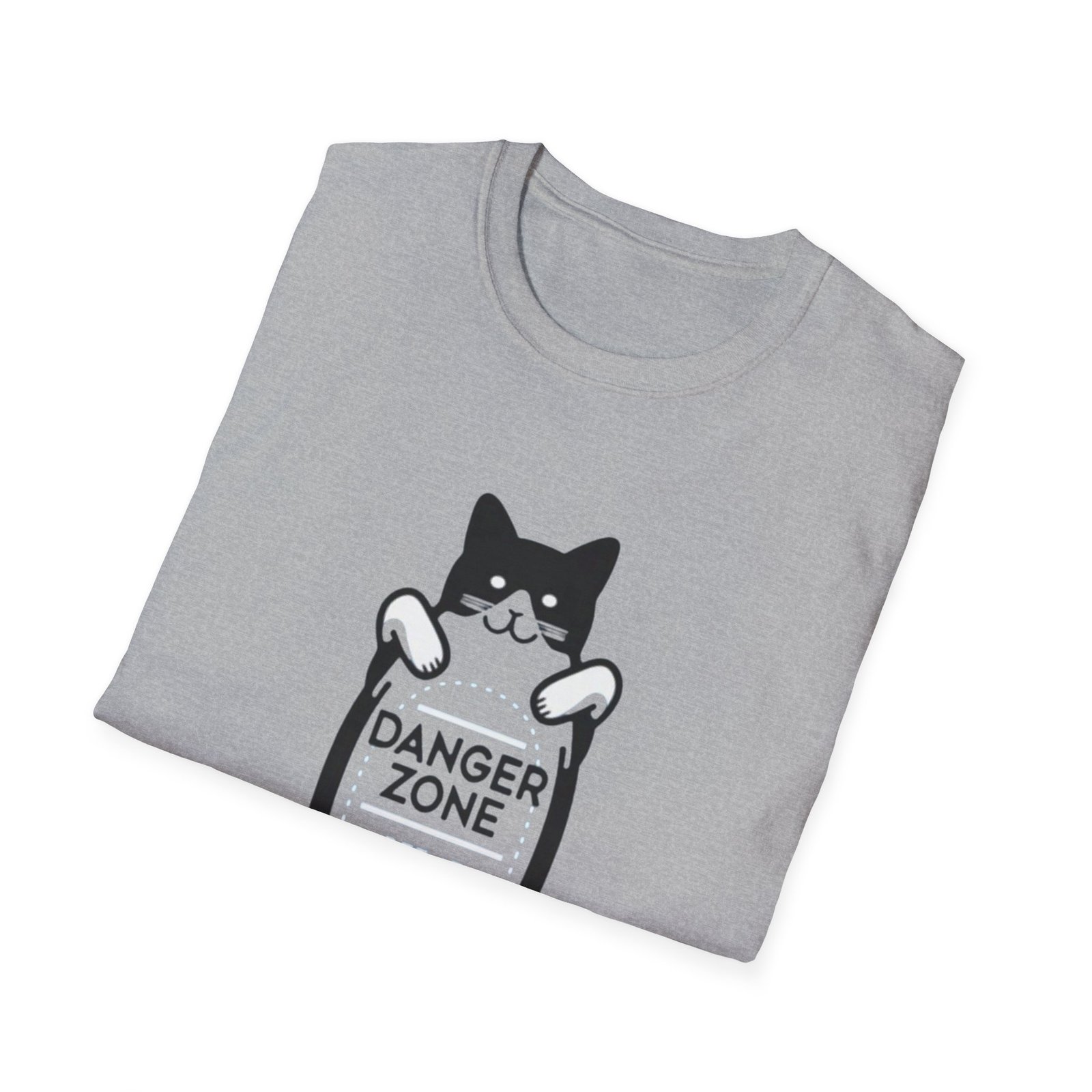 Danger Zone Cat T-Shirt | Cute Black White Cat Holding Sign - Image 4