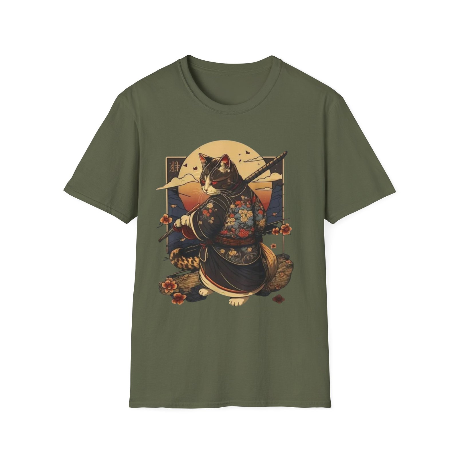 Samurai Cat Illustration T-Shirt | Japanese Kimono Cat Graphic Tee - Image 9