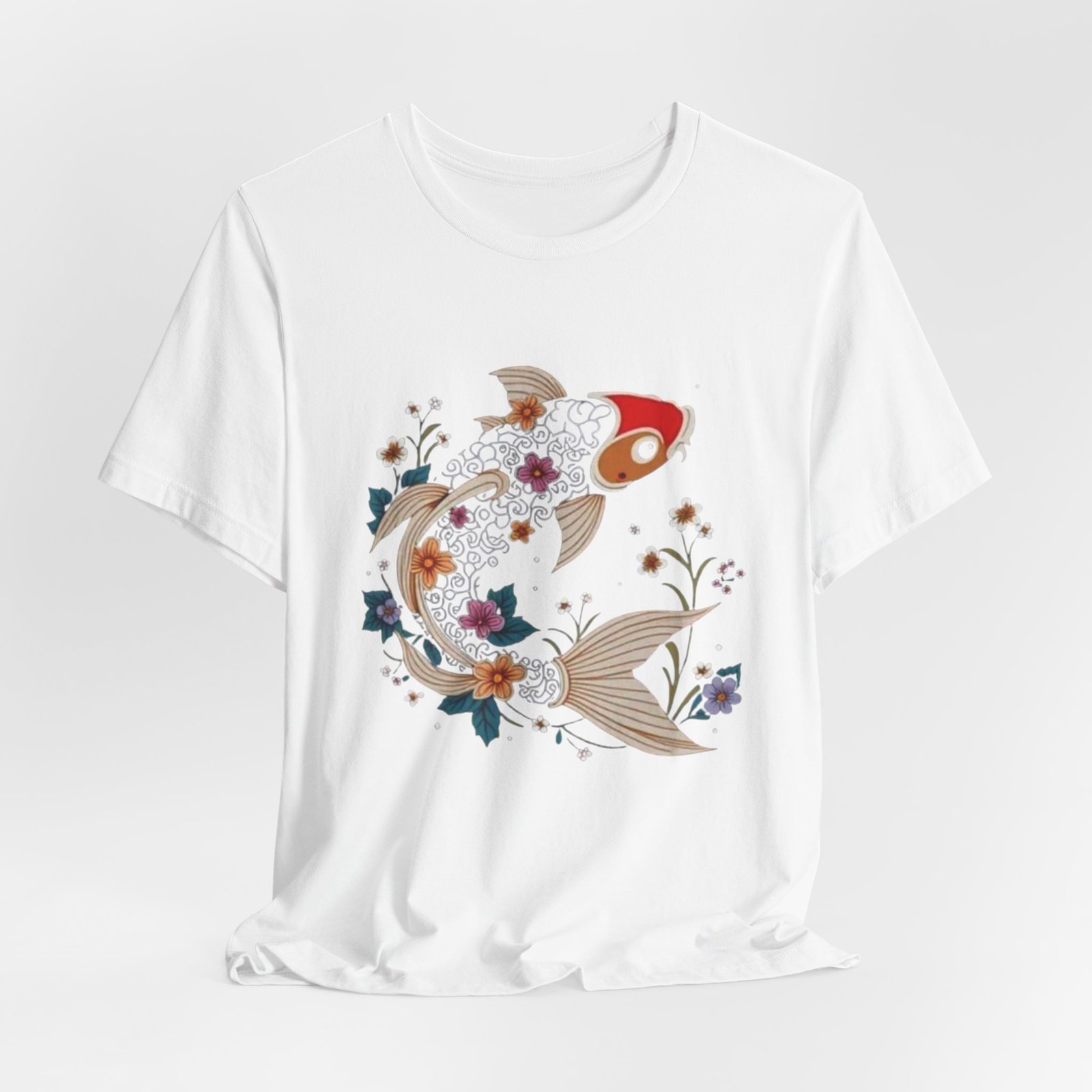 Koi Fish Floral Illustration Tee | Japanese Carp Nature Shirt - Image 8