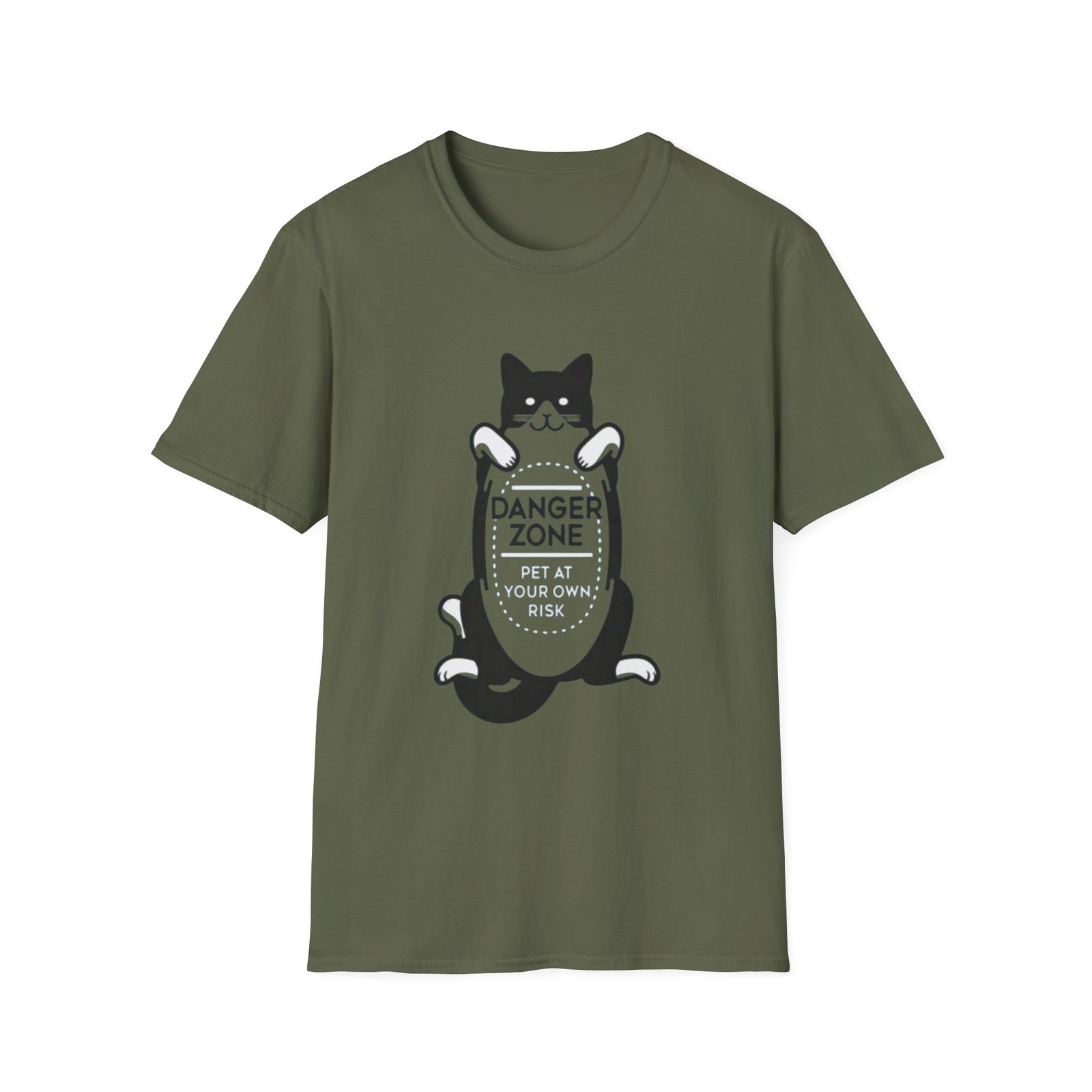 Danger Zone Cat T-Shirt | Cute Black White Cat Holding Sign - Image 13