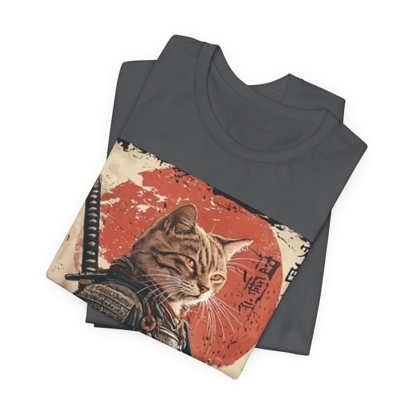 Samurai Cat illustration Tee | Kitty Warrior, Japanese Sun, Swords - Image 15