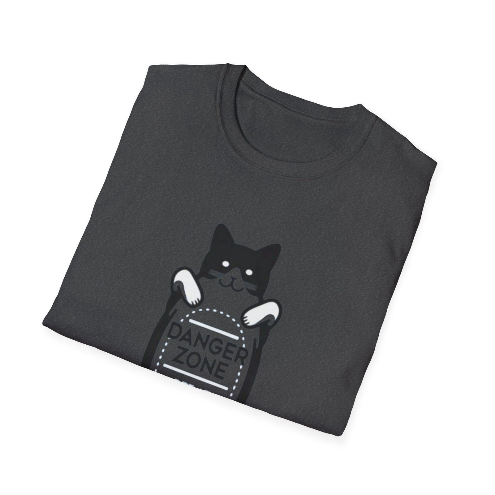 Danger Zone Cat T-Shirt | Cute Black White Cat Holding Sign - Image 20