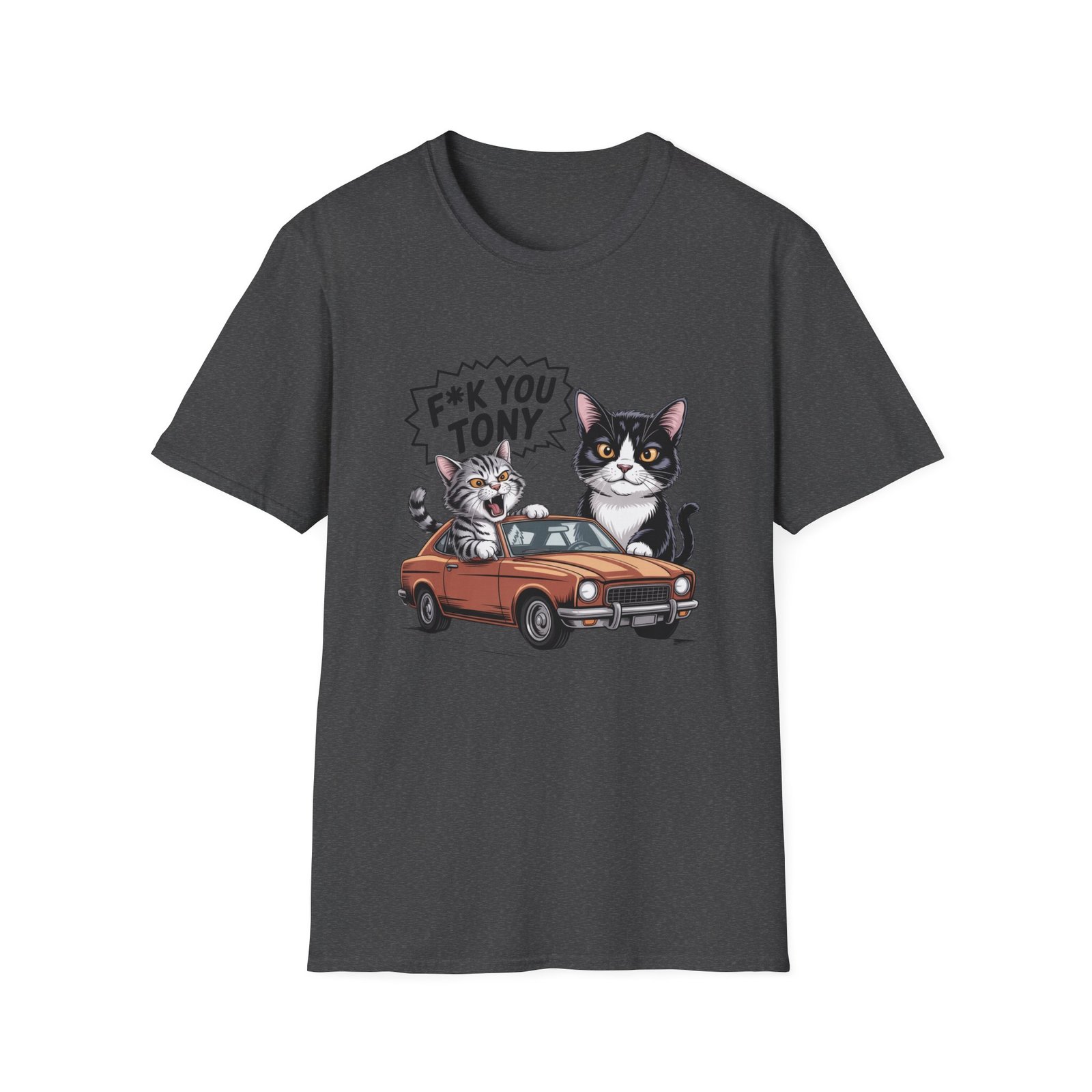 F*ck You Tony Cat Illustration T-Shirt | Cute Cats, Retro Car, Sassy Quote - Image 17
