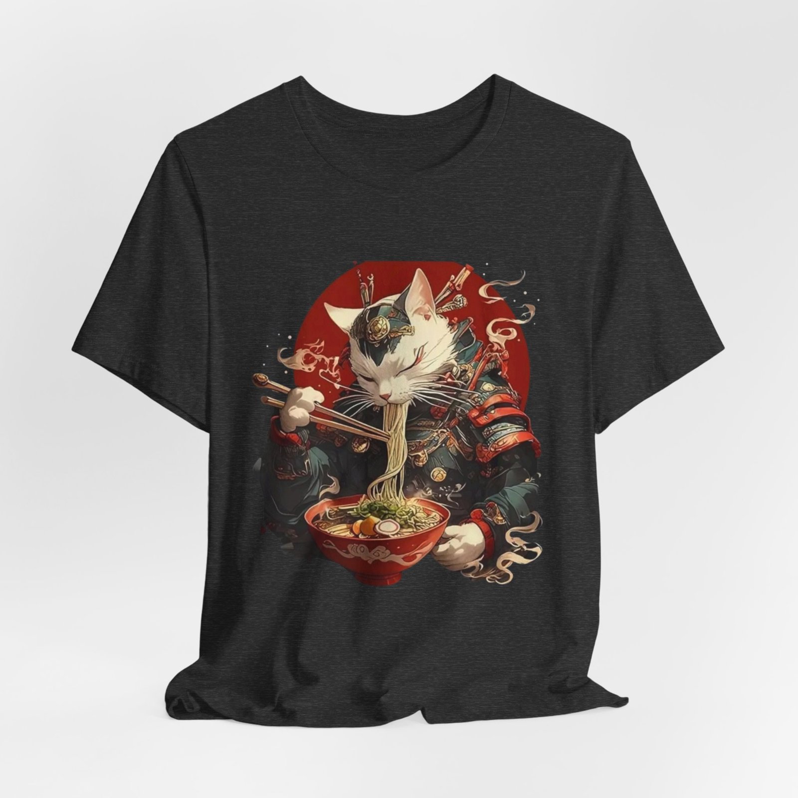 Samurai Cat Eating Ramen Tee | Japanese Neko Bowl, Anime-Inspired Shirt - Image 20