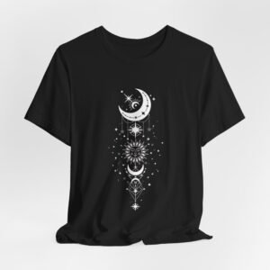 Celestial Moon Phase Tee, Unisex Graphic T-Shirt, Astrology Gift, Horoscope Apparel, Boho Style Top, Spiritual Wear