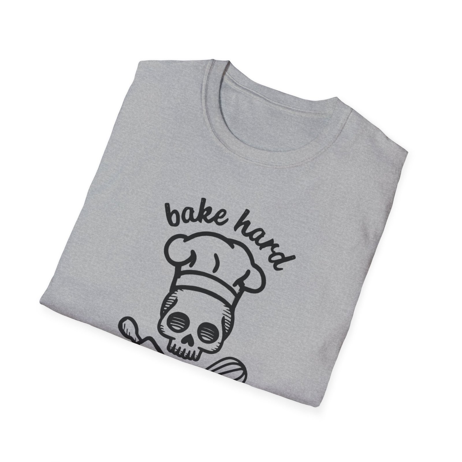 Bake Hard or Go Home T-Shirt | Skull Baker, Rolling Pin & Whisk Design - Image 4