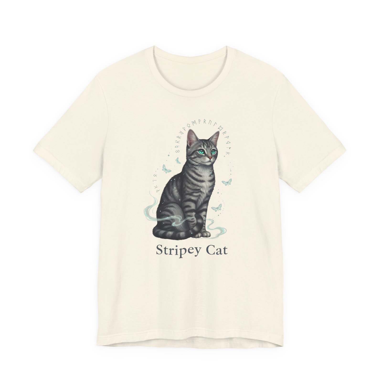 Stripey Cat illustration Tee | Grey Tabby Sitting with Butterflies - Image 9