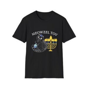 Meowzel Tov Cat Hanukkah T-Shirt | Menorah, Kippah, Holiday Cat