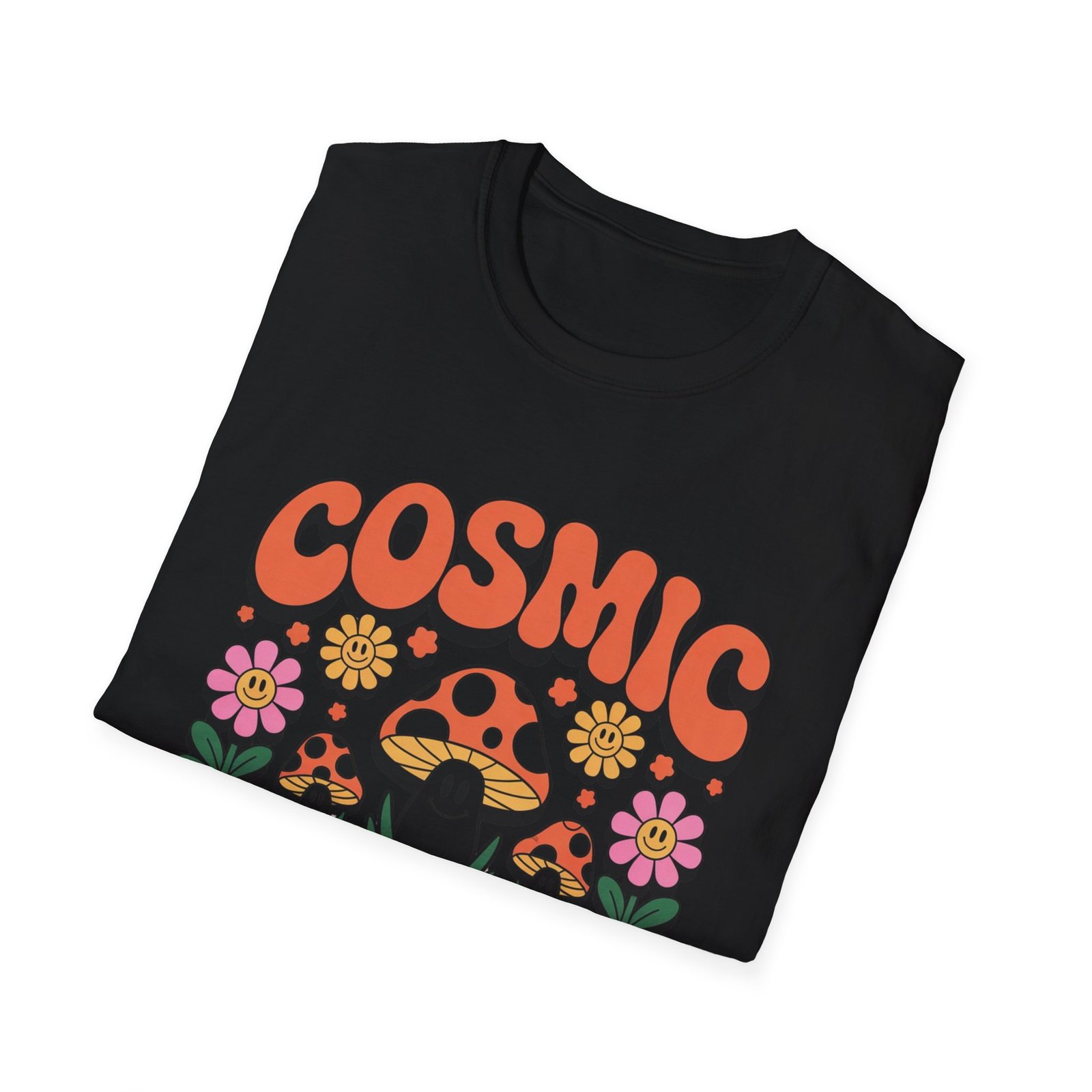 Cosmic Energy mushroom design T-Shirt | retro flowers, groovy psychedelic art - Image 4