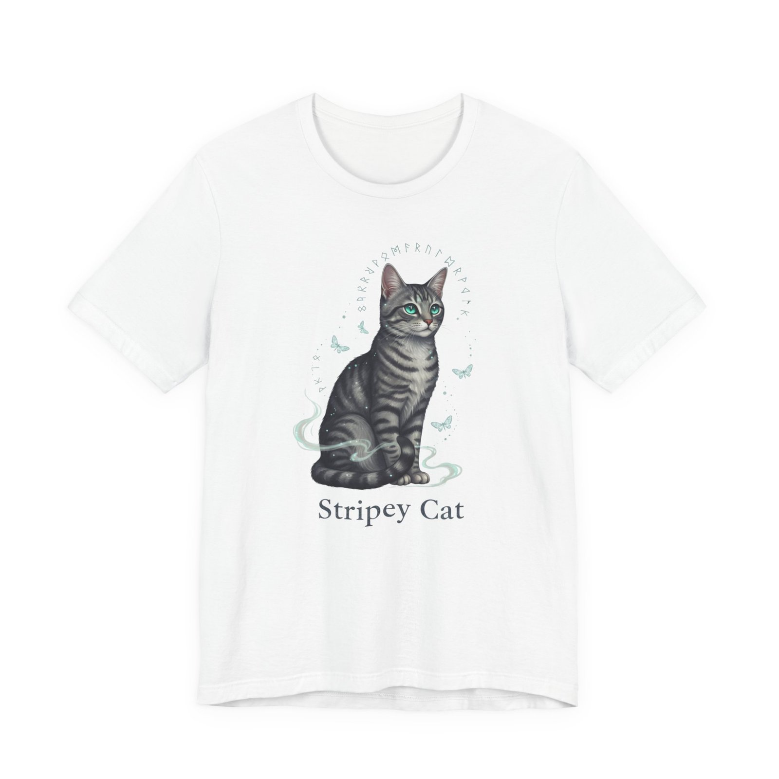 Stripey Cat illustration Tee | Grey Tabby Sitting with Butterflies - Image 5