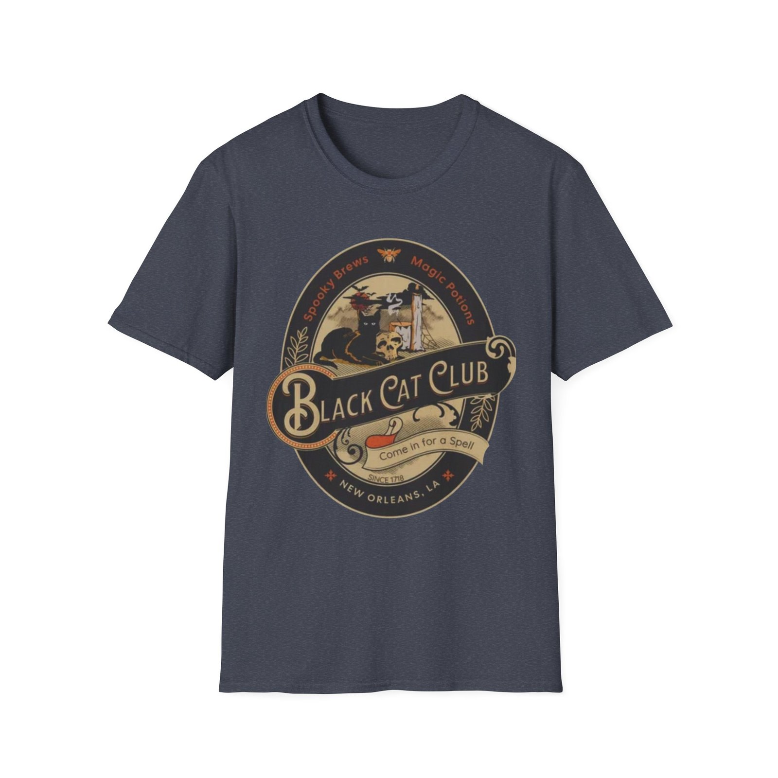 Black Cat Club T-Shirt | Vintage Halloween Moon Cat Design - Image 21