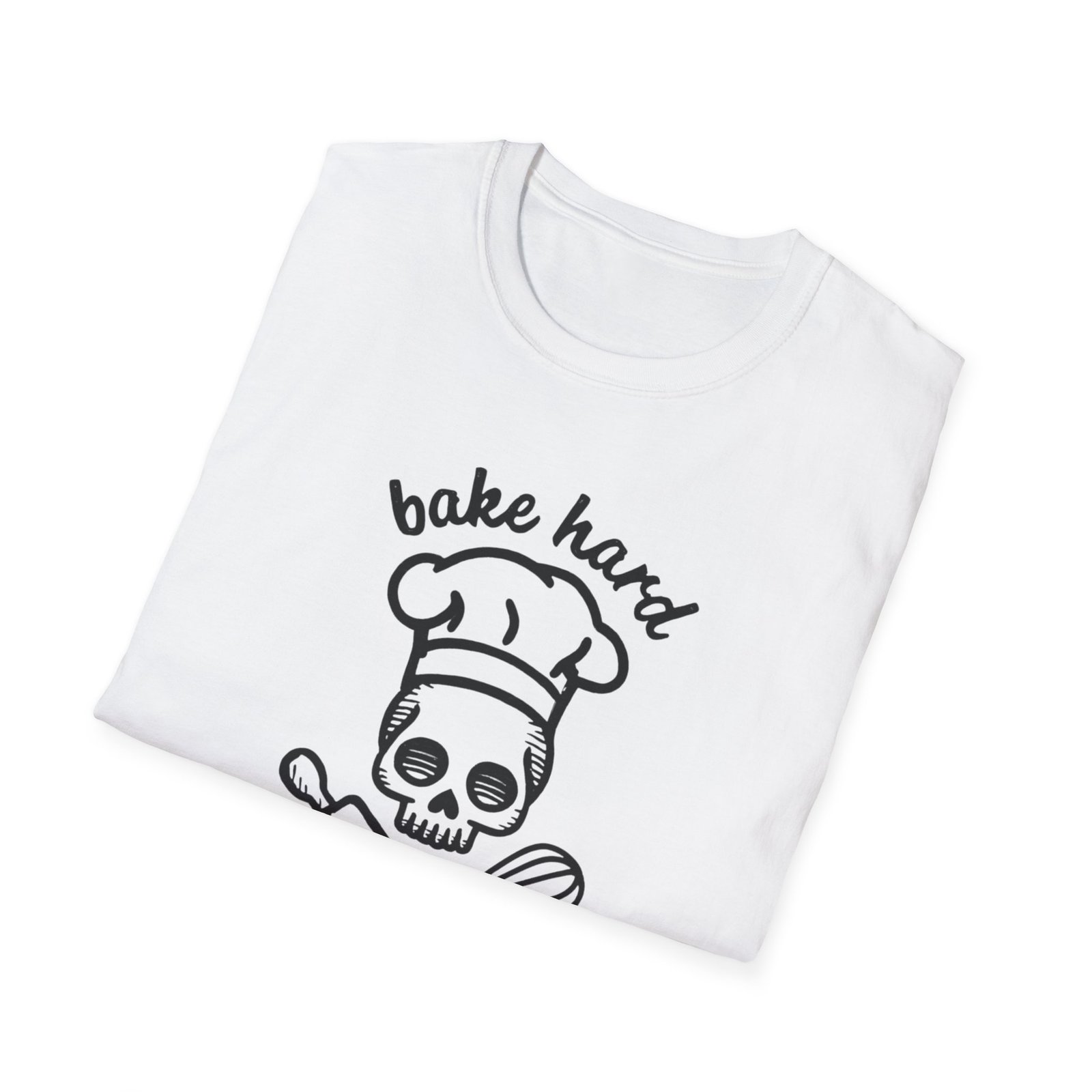 Bake Hard or Go Home T-Shirt | Skull Baker, Rolling Pin & Whisk Design - Image 8