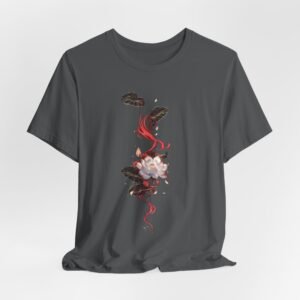 Koi Fish and Cherry Blossom Tee | Vertical Japanese Ink Illustration
