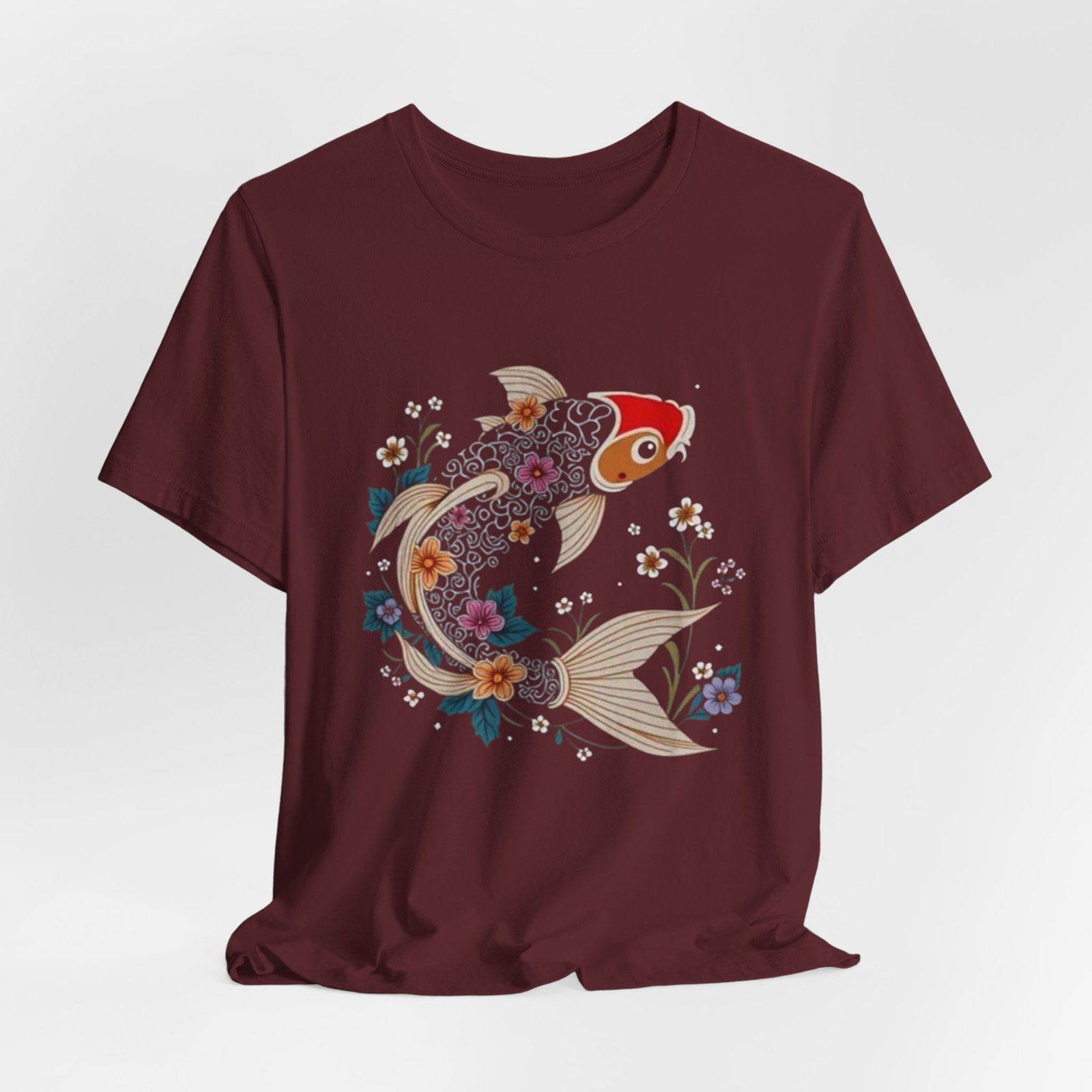 Koi Fish Floral Illustration Tee | Japanese Carp Nature Shirt - Image 40