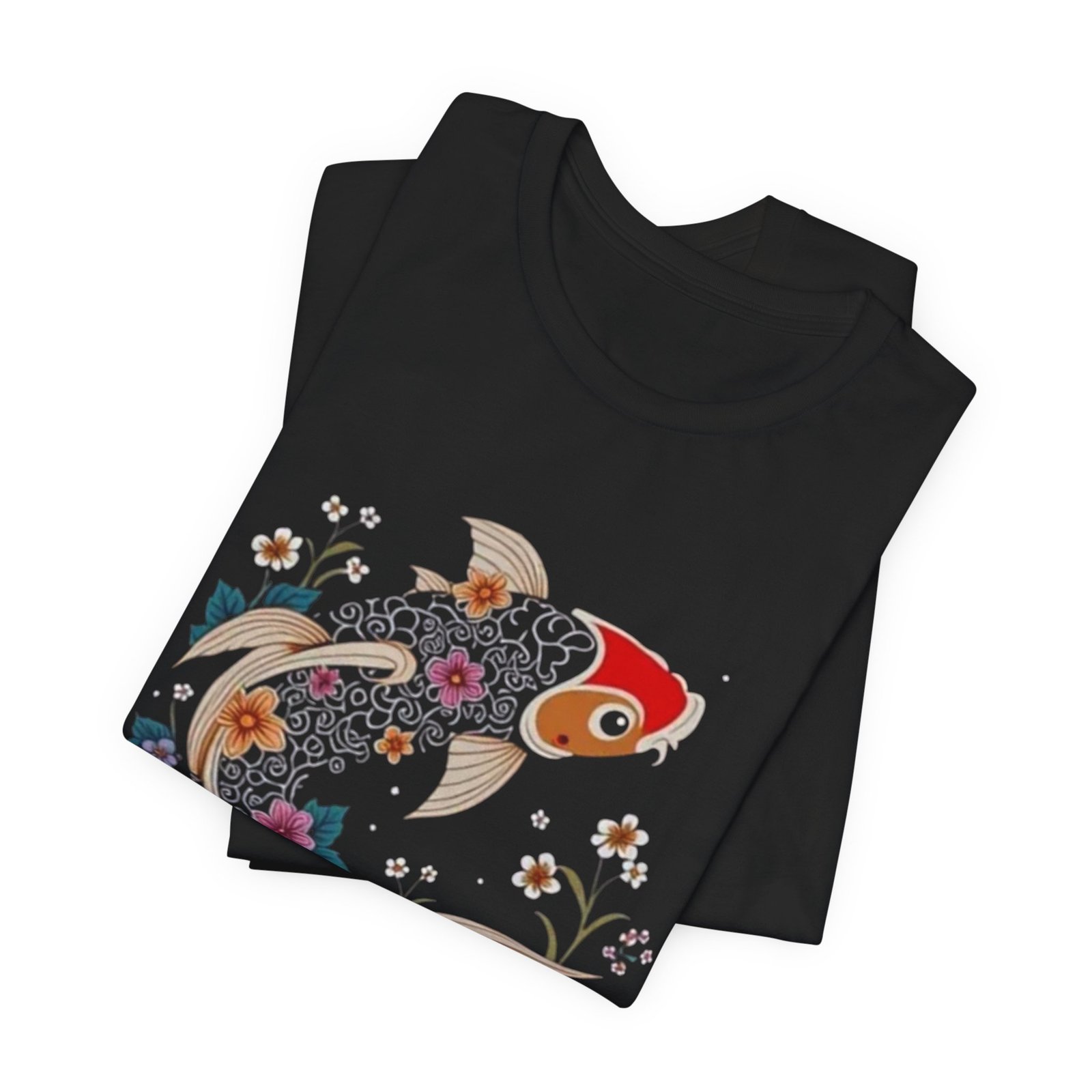 Koi Fish Floral Illustration Tee | Japanese Carp Nature Shirt - Image 4