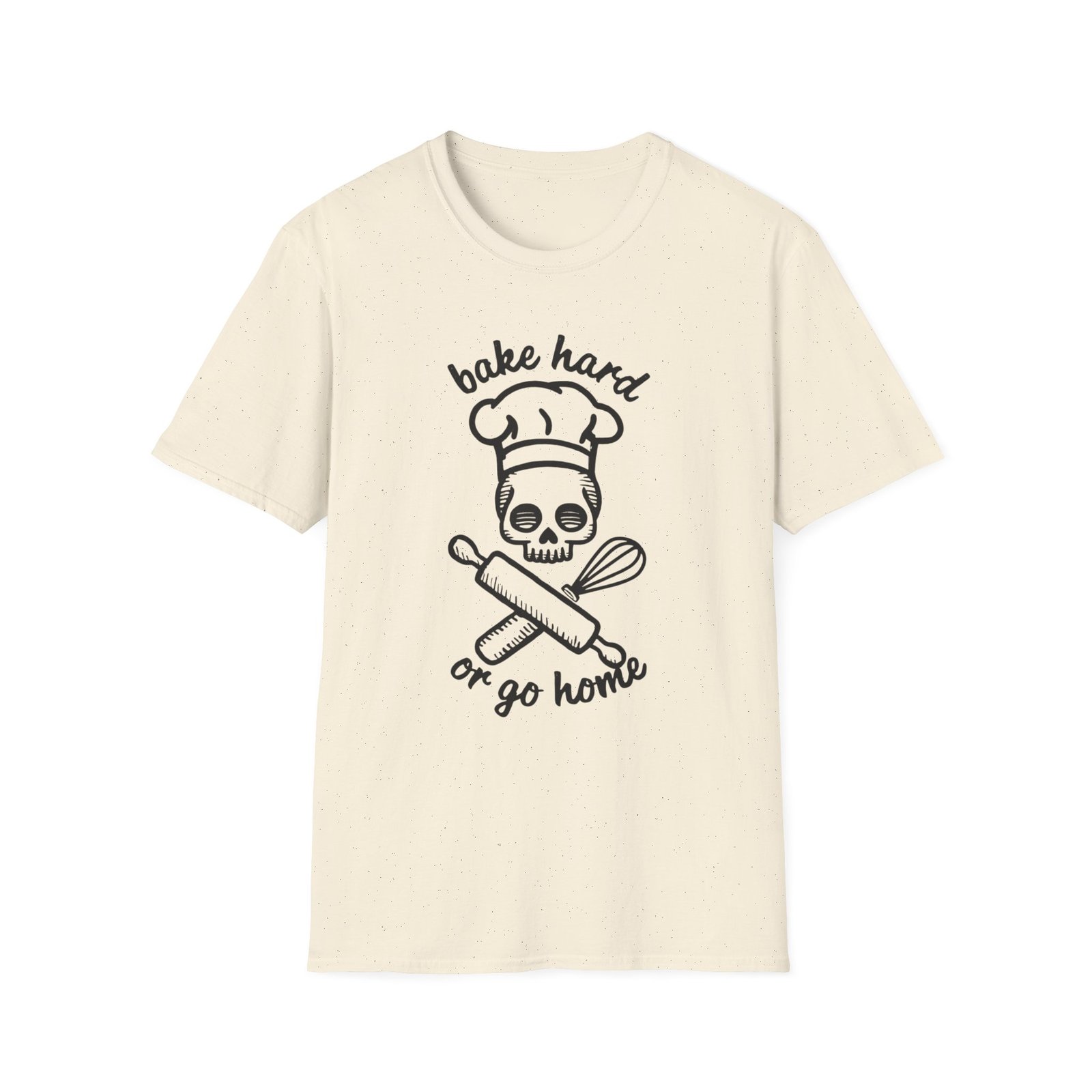 Bake Hard or Go Home T-Shirt | Skull Baker, Rolling Pin & Whisk Design - Image 9