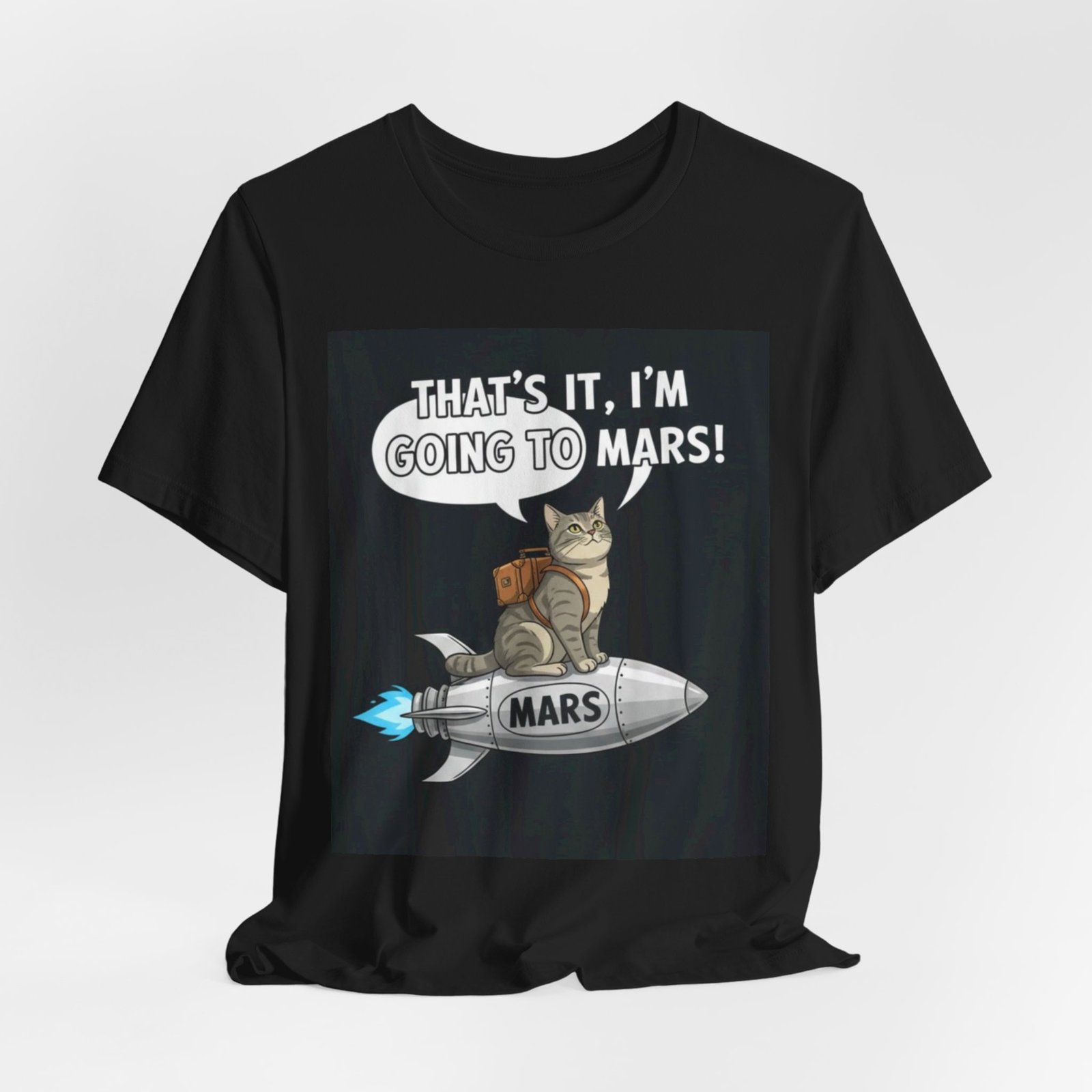 Cat on Rocket Going to Mars T-Shirt | Funny Space Graphic Tee