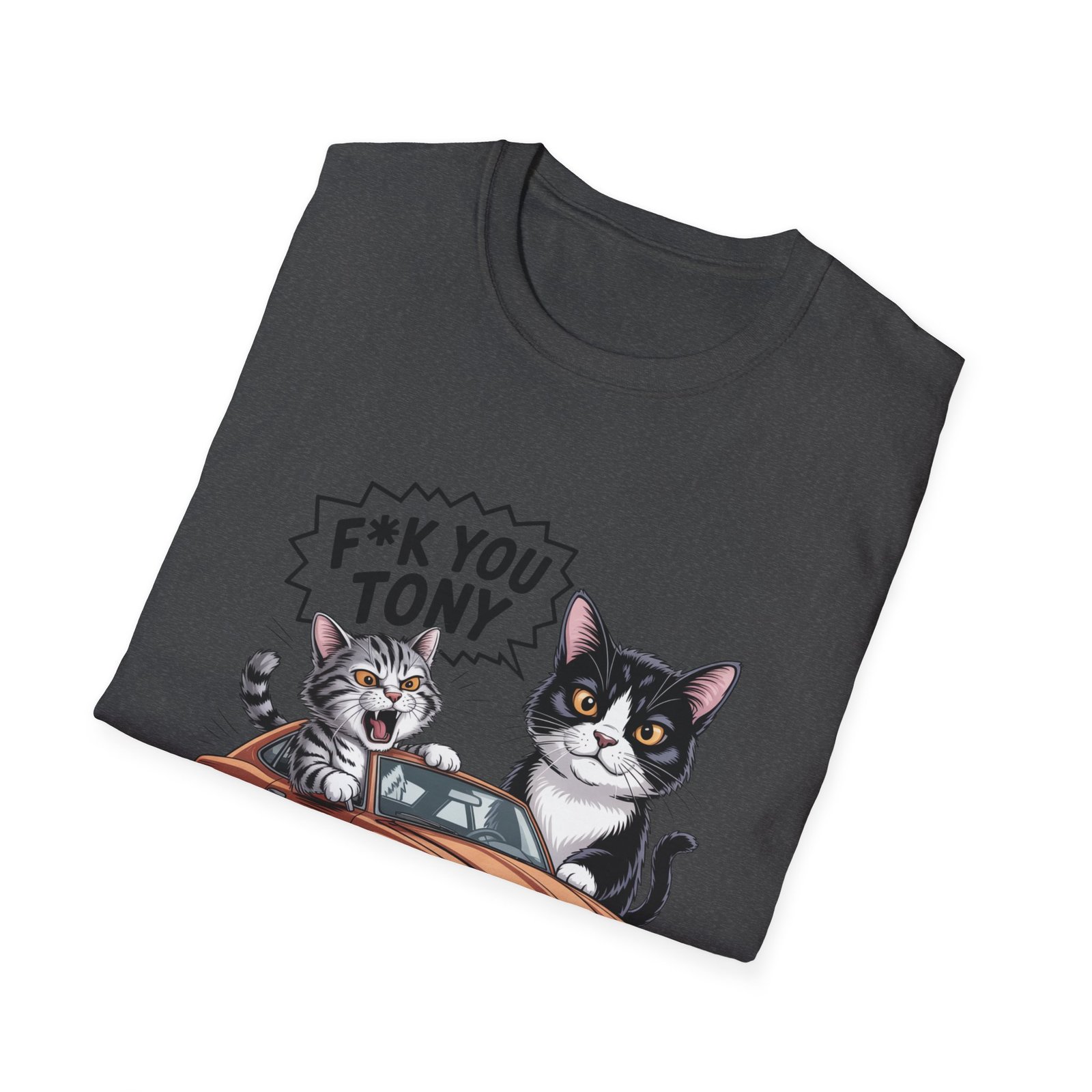 F*ck You Tony Cat Illustration T-Shirt | Cute Cats, Retro Car, Sassy Quote - Image 20