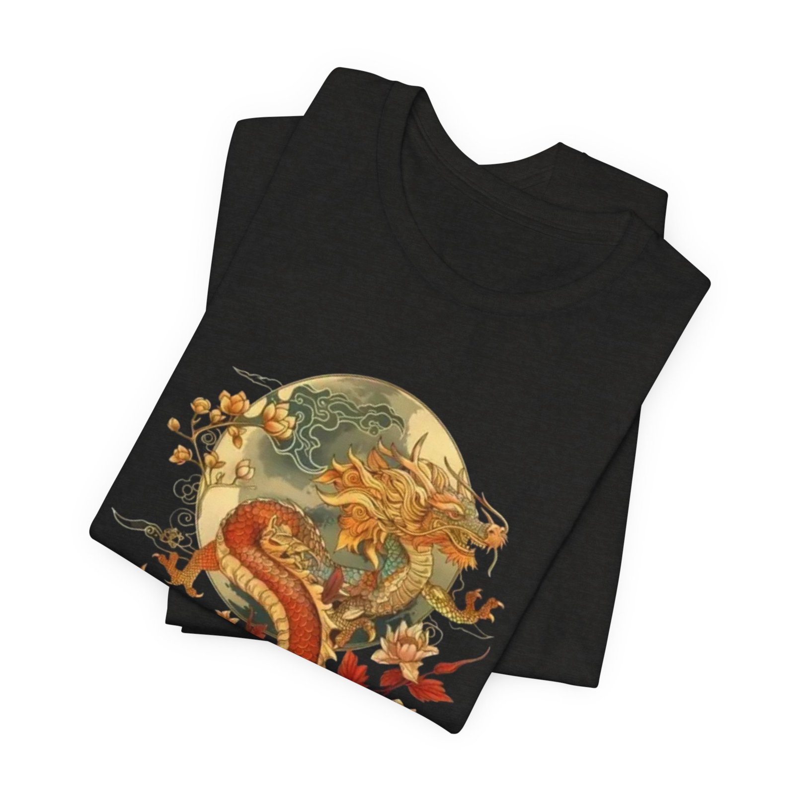 Autumn Koi Dragon T-Shirt | Vintage Floral Moon Illustration - Image 15