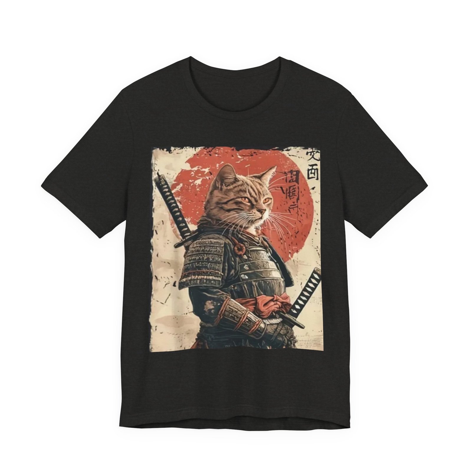 Samurai Cat illustration Tee | Kitty Warrior, Japanese Sun, Swords - Image 5