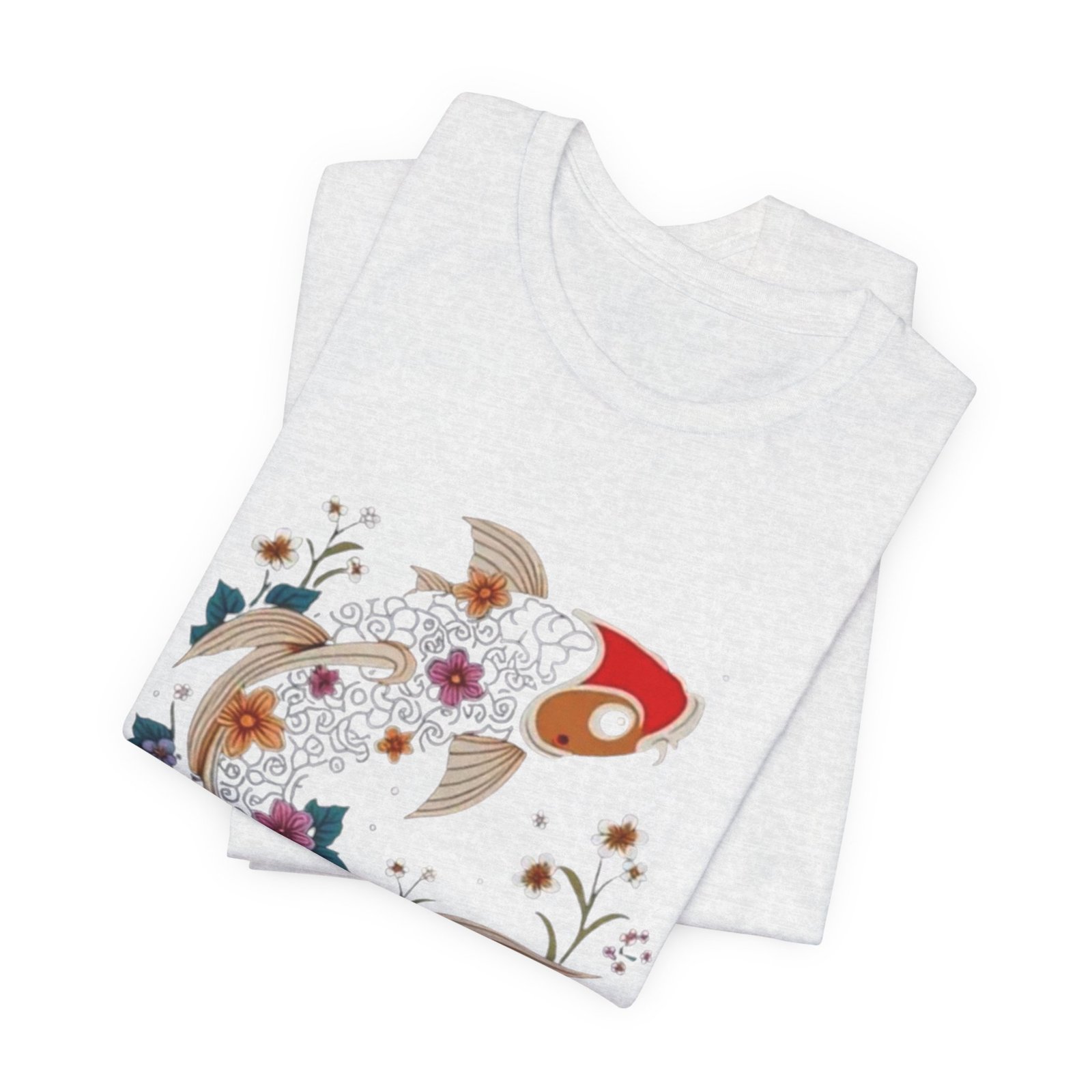 Koi Fish Floral Illustration Tee | Japanese Carp Nature Shirt - Image 11