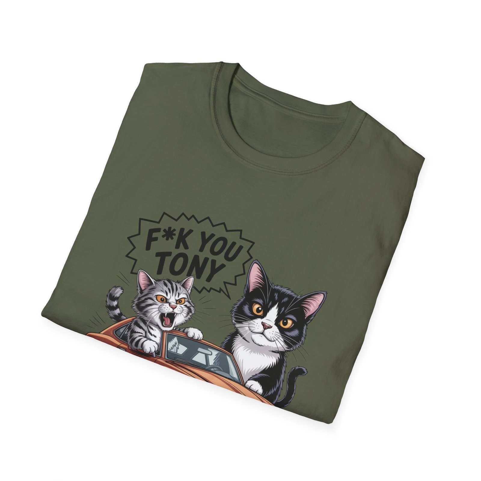 F*ck You Tony Cat Illustration T-Shirt | Cute Cats, Retro Car, Sassy Quote - Image 16