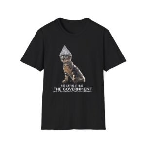 Tin Foil Hat Cat T-Shirt | Funny Conspiracy Kitten Tee, Cute Cat Illustration