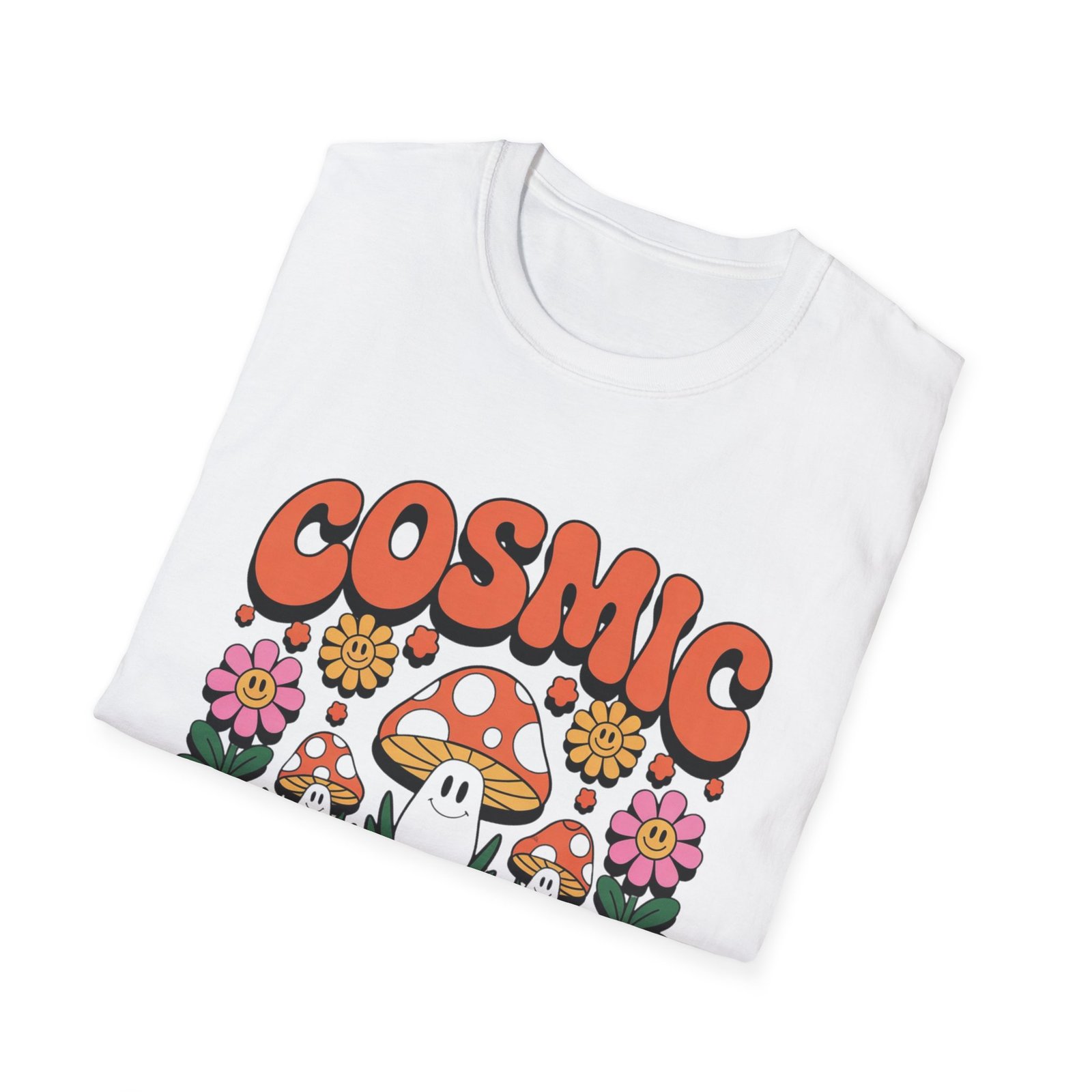 Cosmic Energy mushroom design T-Shirt | retro flowers, groovy psychedelic art - Image 8