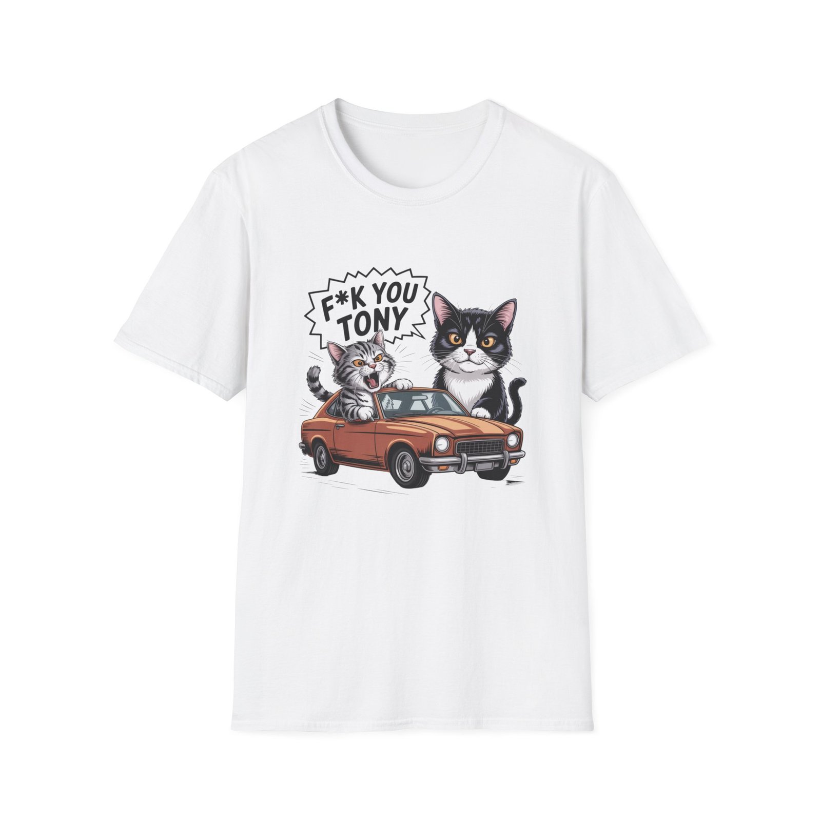F*ck You Tony Cat Illustration T-Shirt | Cute Cats, Retro Car, Sassy Quote - Image 5