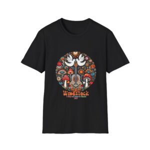 Woodstock psychedelic guitar tee | mushroom peace dove design