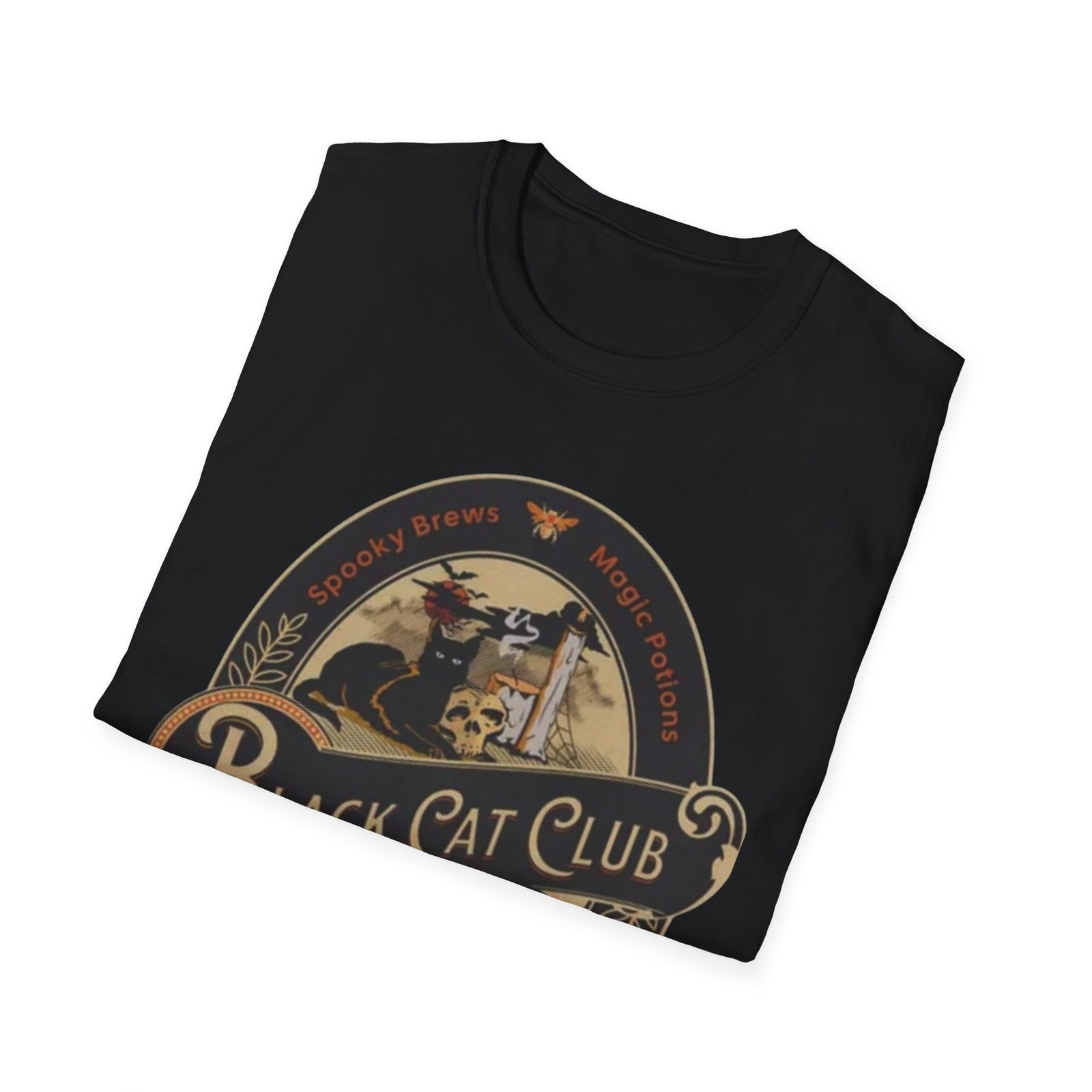 Black Cat Club T-Shirt | Vintage Halloween Moon Cat Design - Image 4