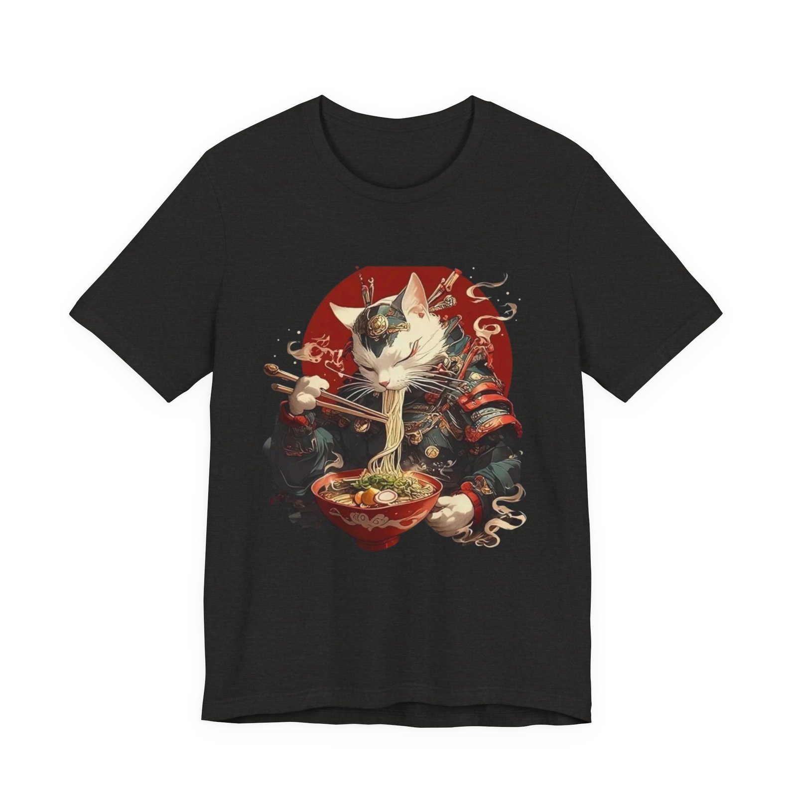 Samurai Cat Eating Ramen Tee | Japanese Neko Bowl, Anime-Inspired Shirt - Image 5