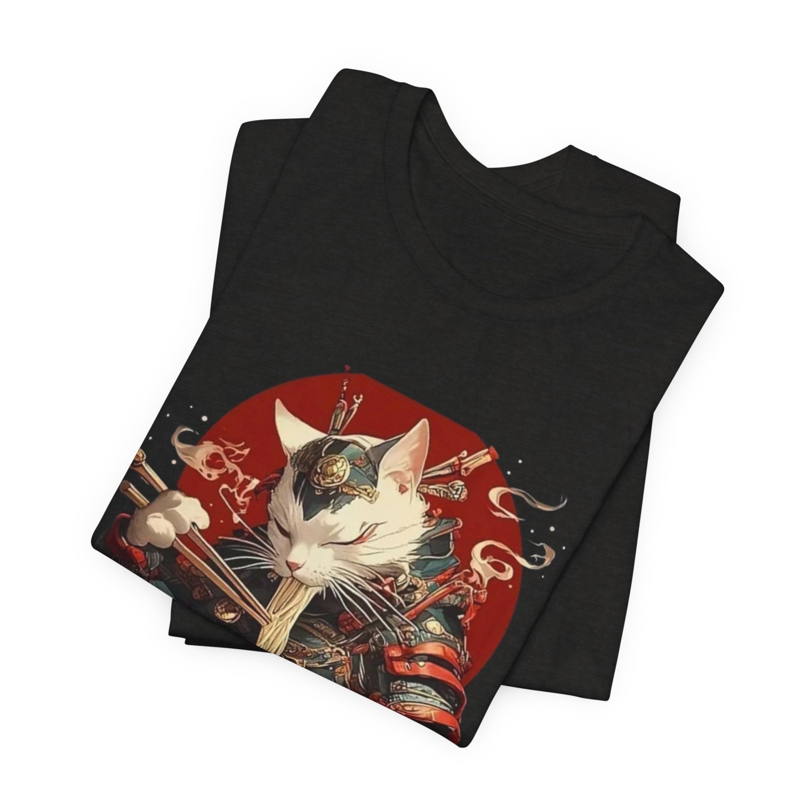 Samurai Cat Eating Ramen Tee | Japanese Neko Bowl, Anime-Inspired Shirt - Image 7