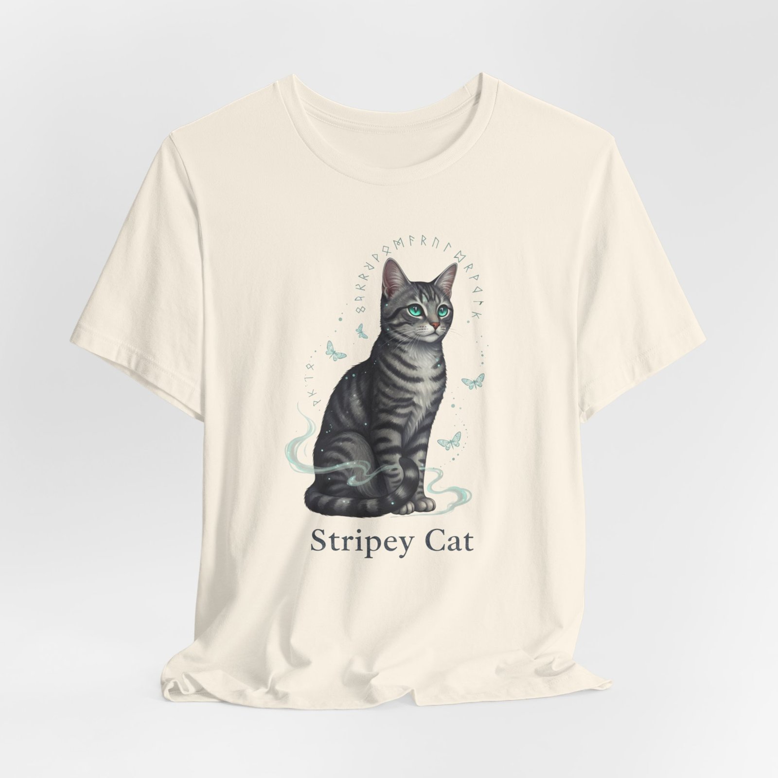 Stripey Cat illustration Tee | Grey Tabby Sitting with Butterflies - Image 12