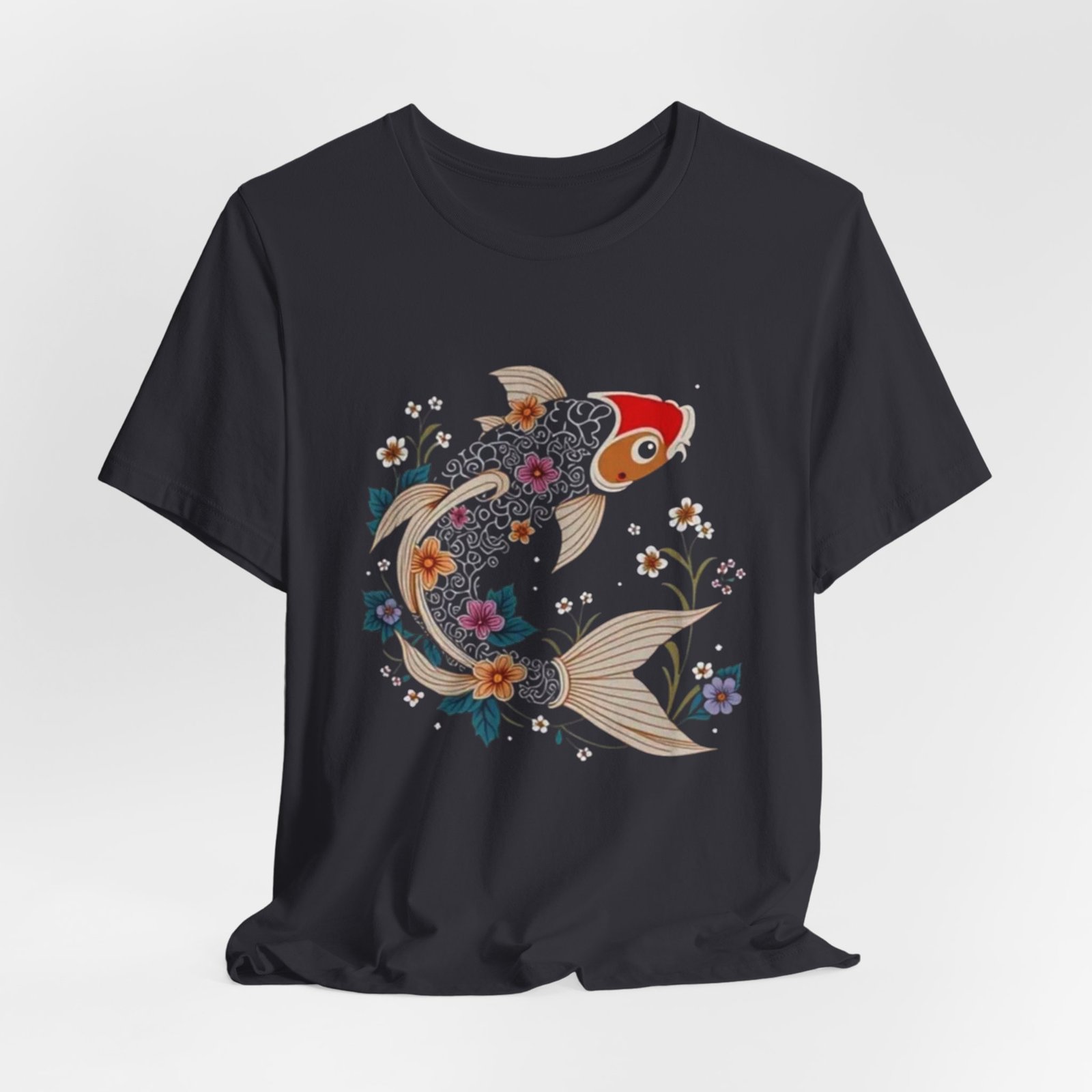 Koi Fish Floral Illustration Tee | Japanese Carp Nature Shirt - Image 24