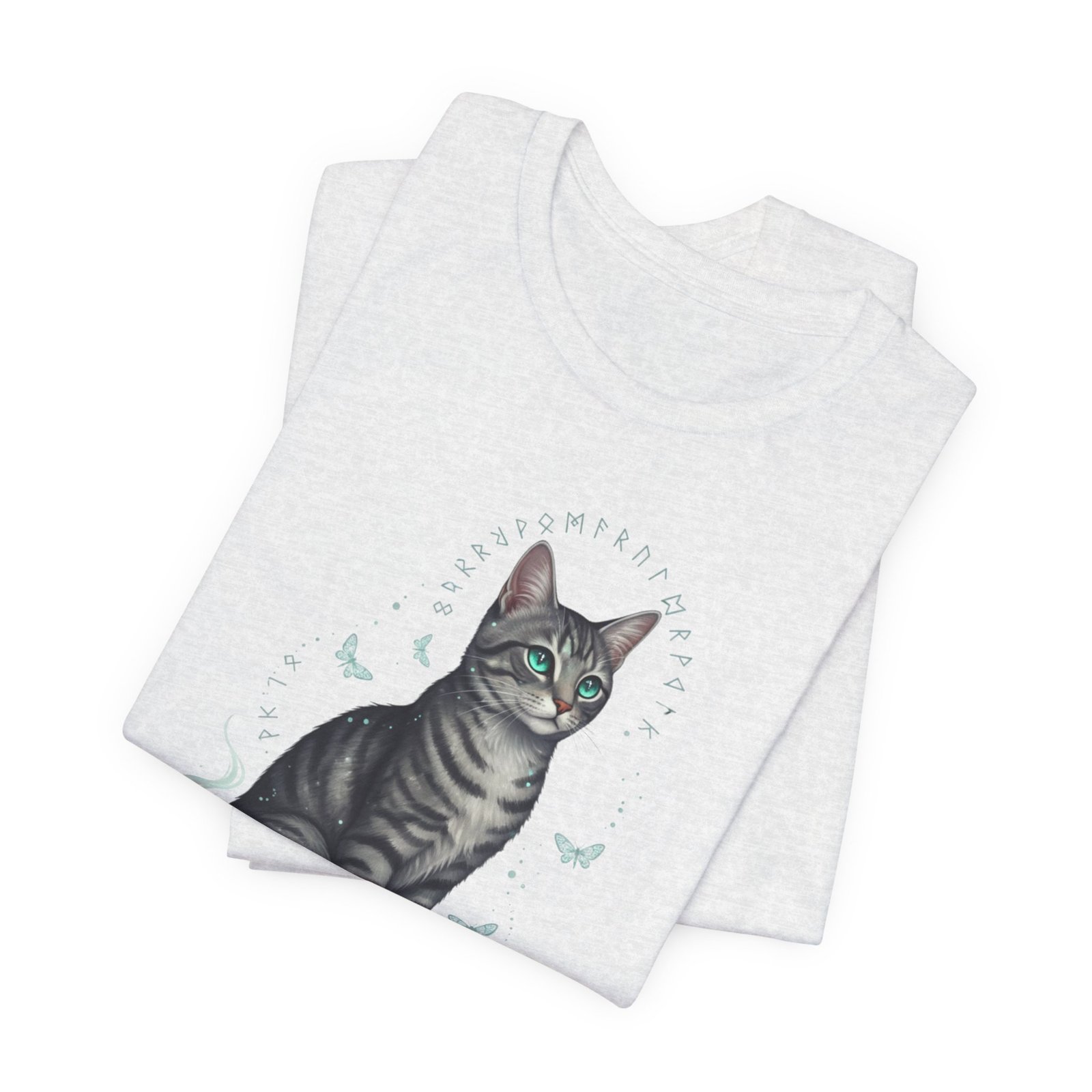 Stripey Cat illustration Tee | Grey Tabby Sitting with Butterflies - Image 4