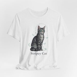 Stripey Cat illustration Tee | Grey Tabby Sitting with Butterflies