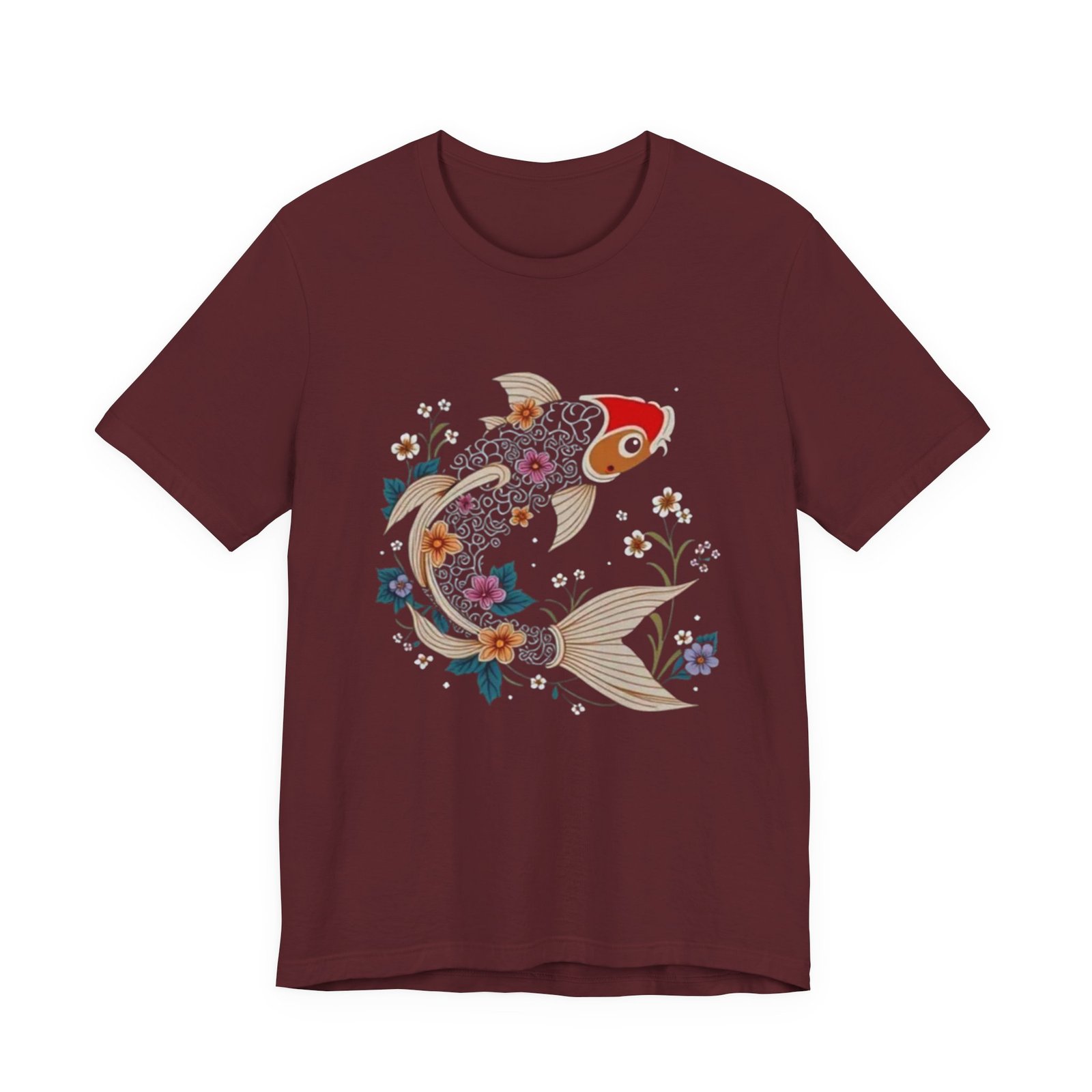 Koi Fish Floral Illustration Tee | Japanese Carp Nature Shirt - Image 37