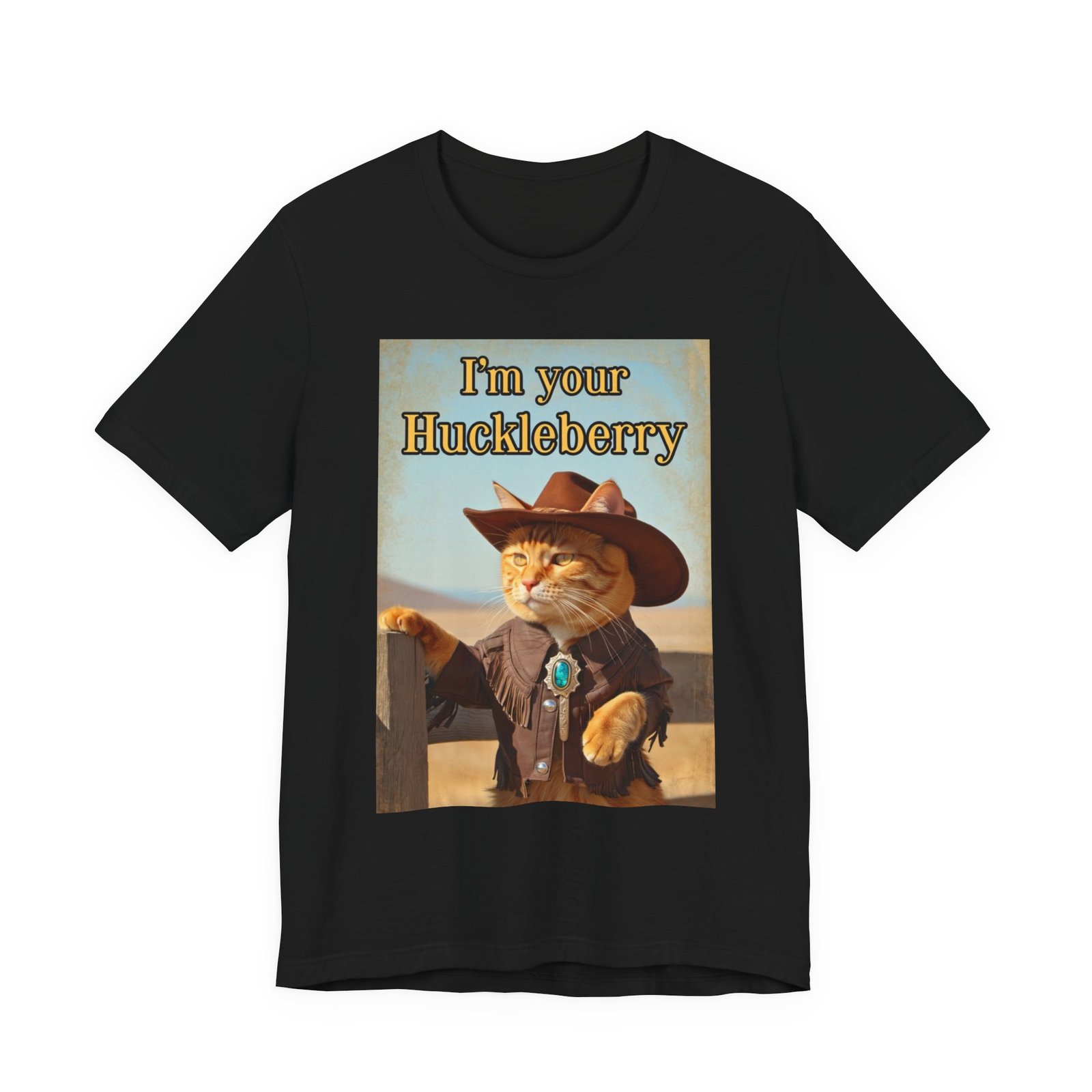 Im Your Huckleberry cat cowboy tee | Western Cat Graphic Tee - Image 5