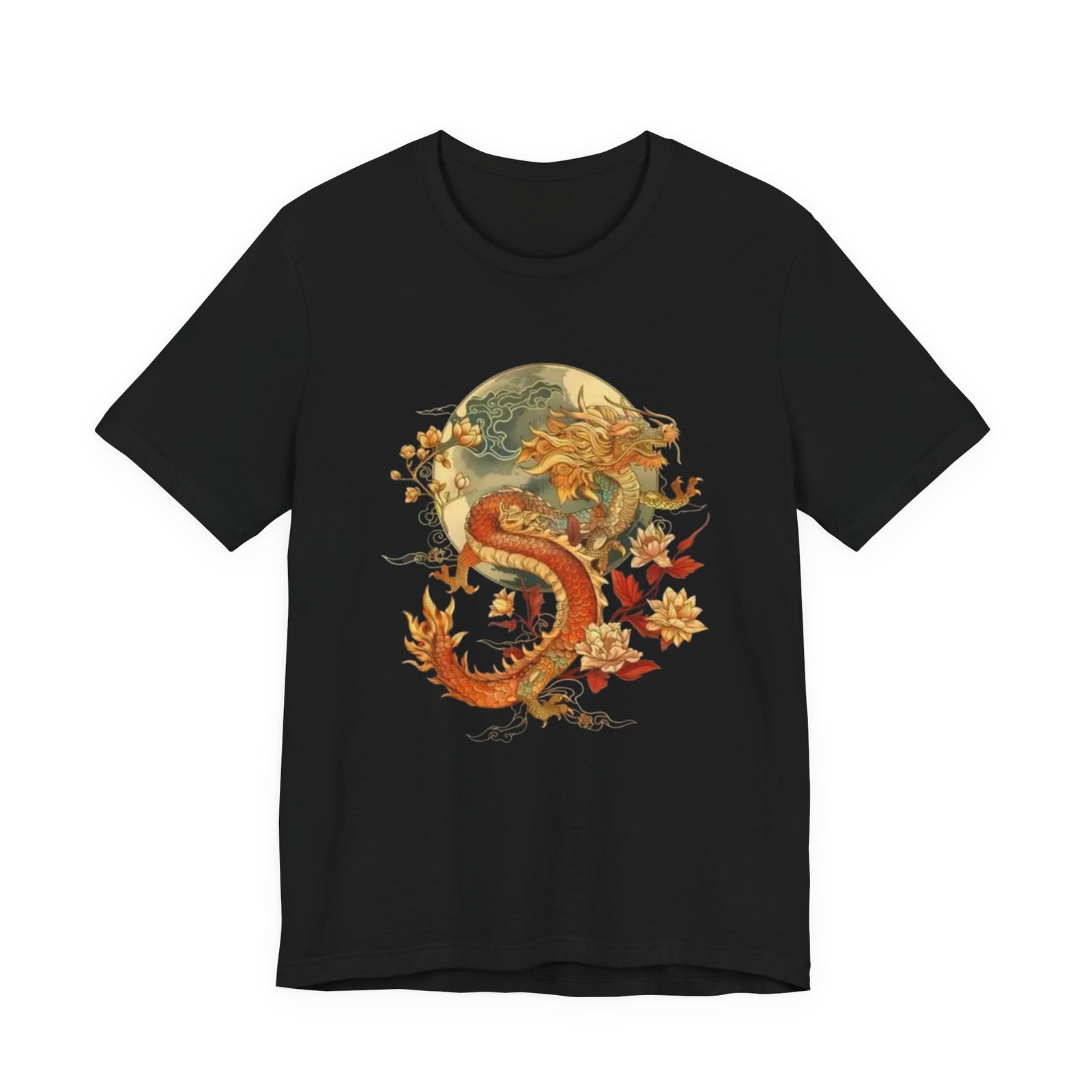 Autumn Koi Dragon T-Shirt | Vintage Floral Moon Illustration - Image 2