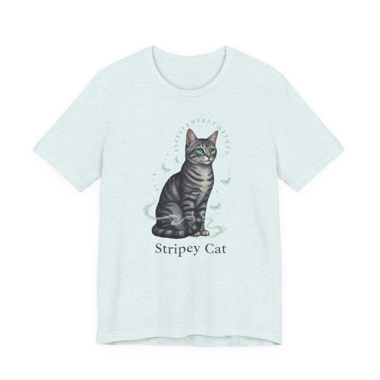 Stripey Cat illustration Tee | Grey Tabby Sitting with Butterflies - Image 17
