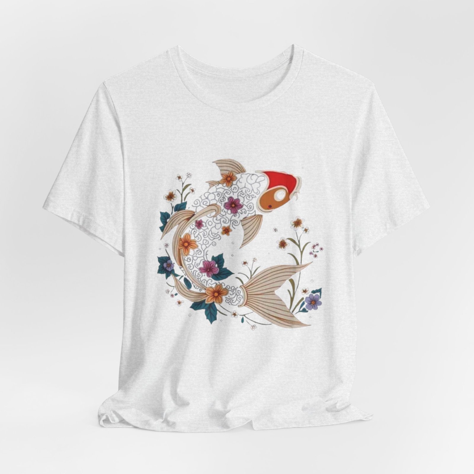 Koi Fish Floral Illustration Tee | Japanese Carp Nature Shirt - Image 12