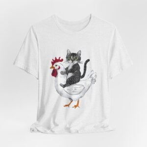 Cat Riding Chicken T-Shirt | Cute Animal Illustration Tee